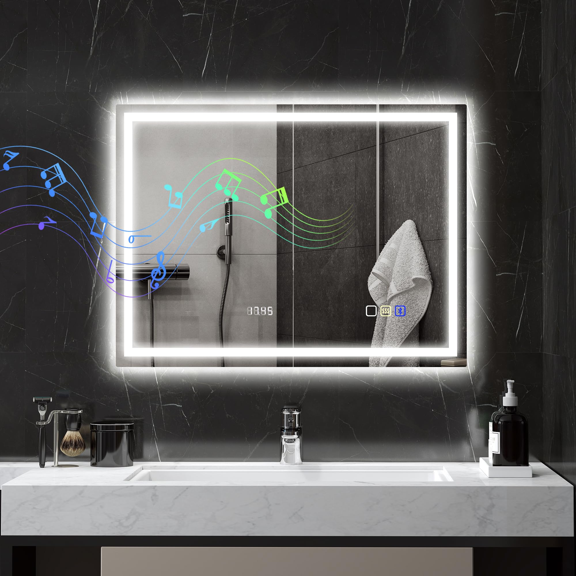 HOMCOM LED-Badspiegel LED-Badspiegel mit Beleuchtung und Bluetooth-Musikfunktion