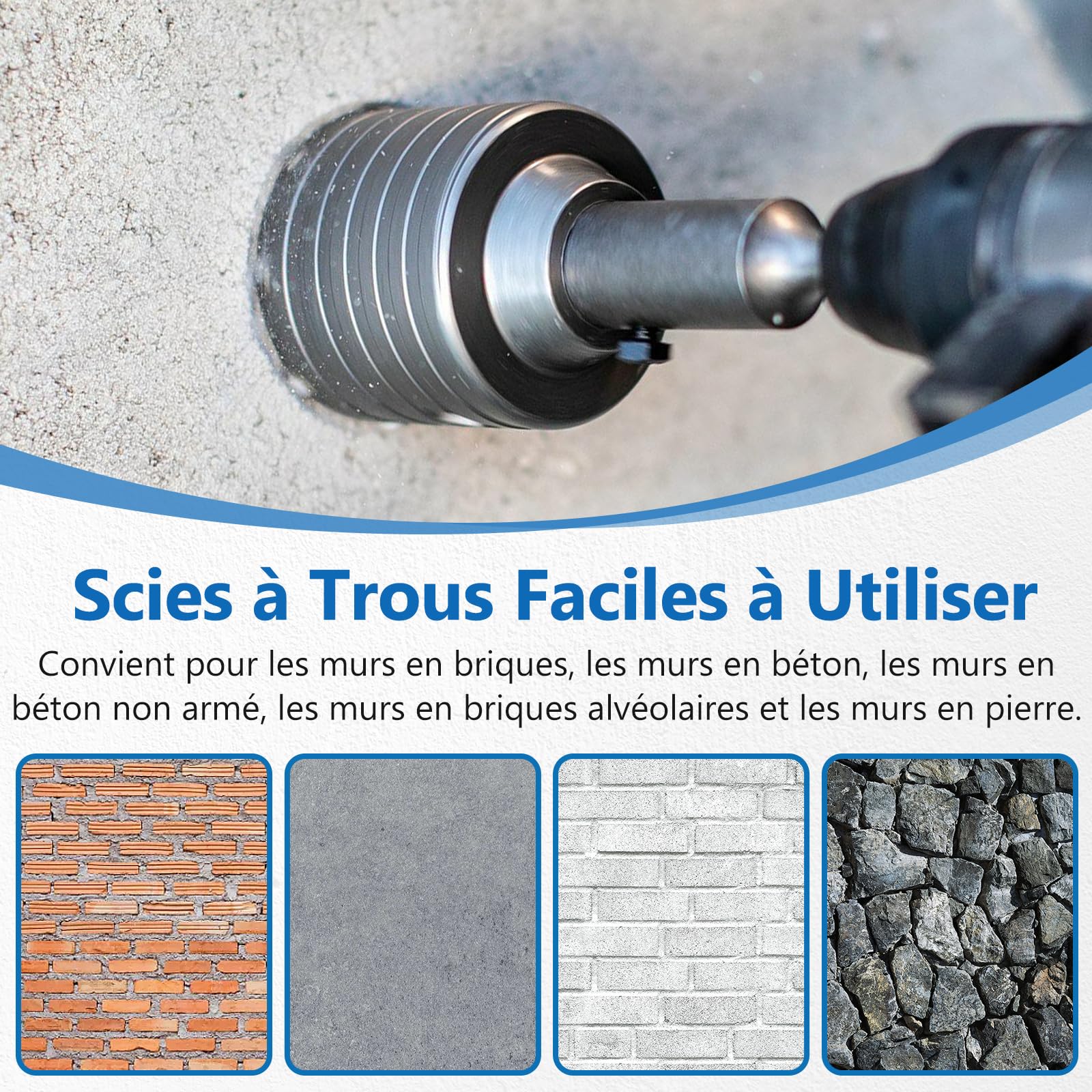 Scie Cloche Beton 68mm 50mm 40mm 30mm | Set de Scies-cloches en Acier au Carbone avec Foret 7mm et Manche SDS Plus 330mm, pour Perforation de Murs