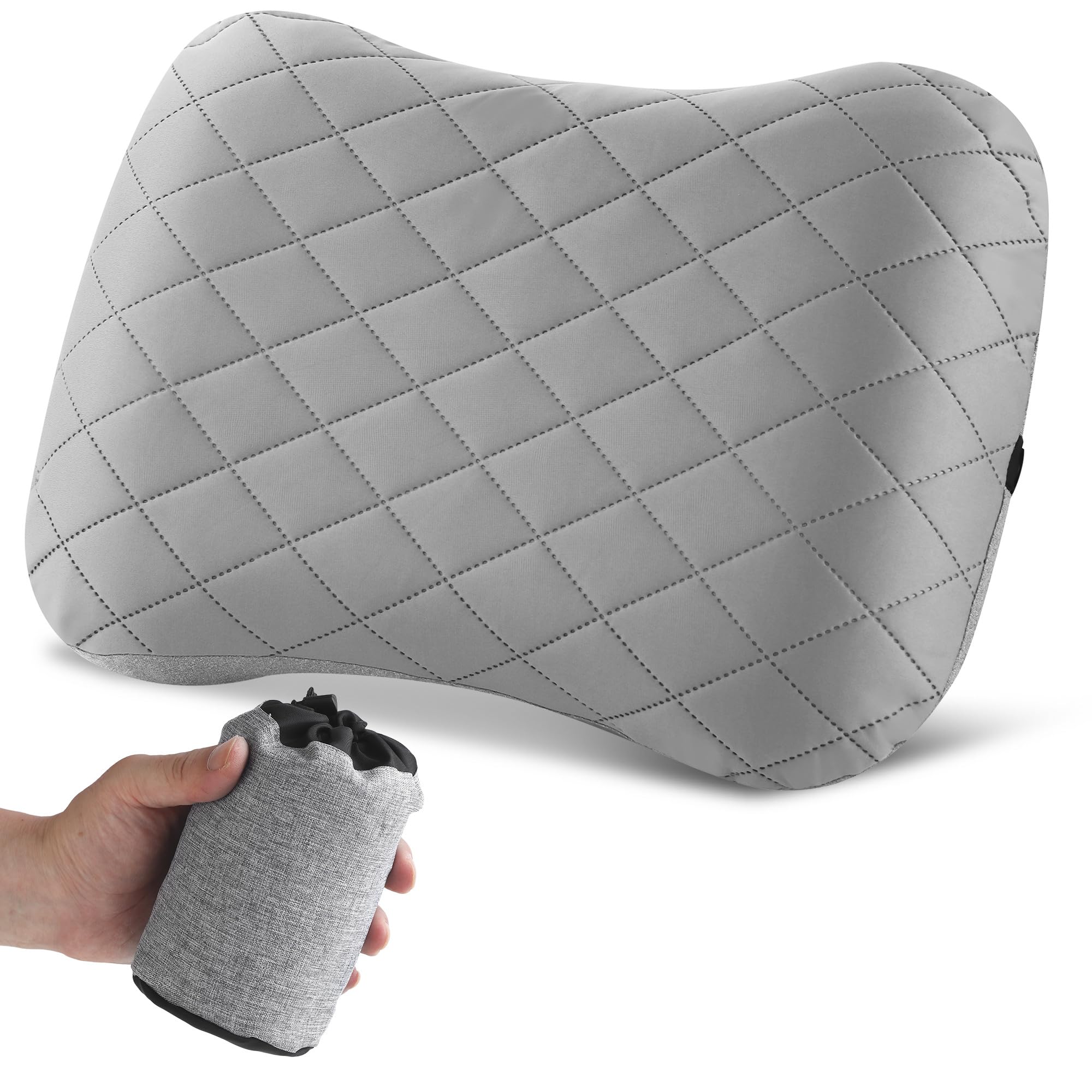 Bucomtu Grey Inflatable Pillow Camping Pillow Travel Inflatable Pillow Beach Pillow For Outdoor Travel, Camping, Hiking, Sea Beaches (Grey)