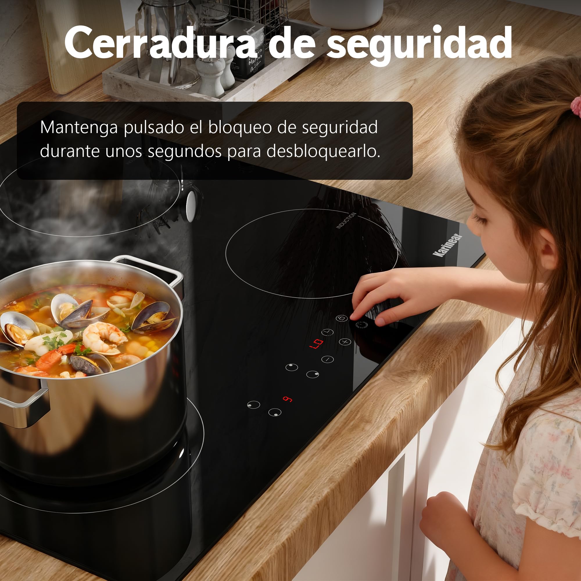 Karinear Placa de Induccion 4 Fuegos 60 CM con Enchufe, Inducción 3500 W