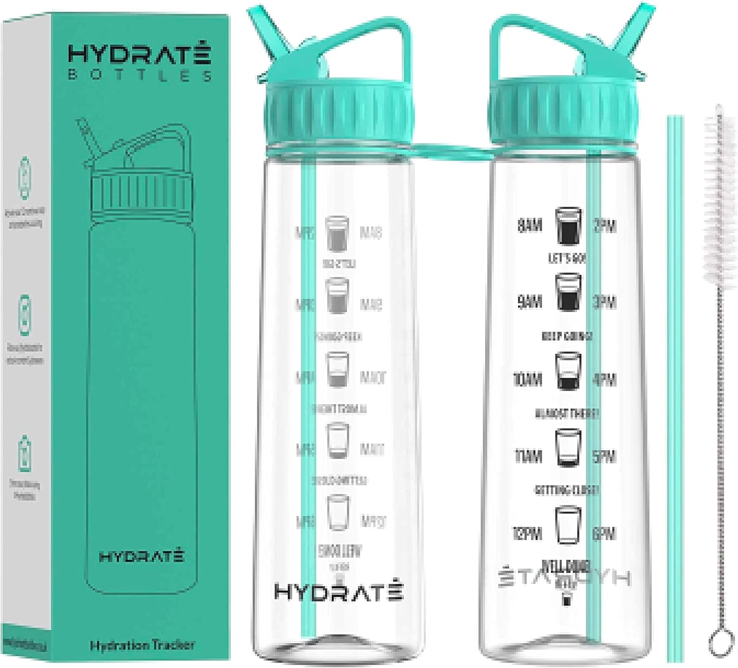 HYDRATE 900ml Water Bottle with Straw and Motivational Time Markings