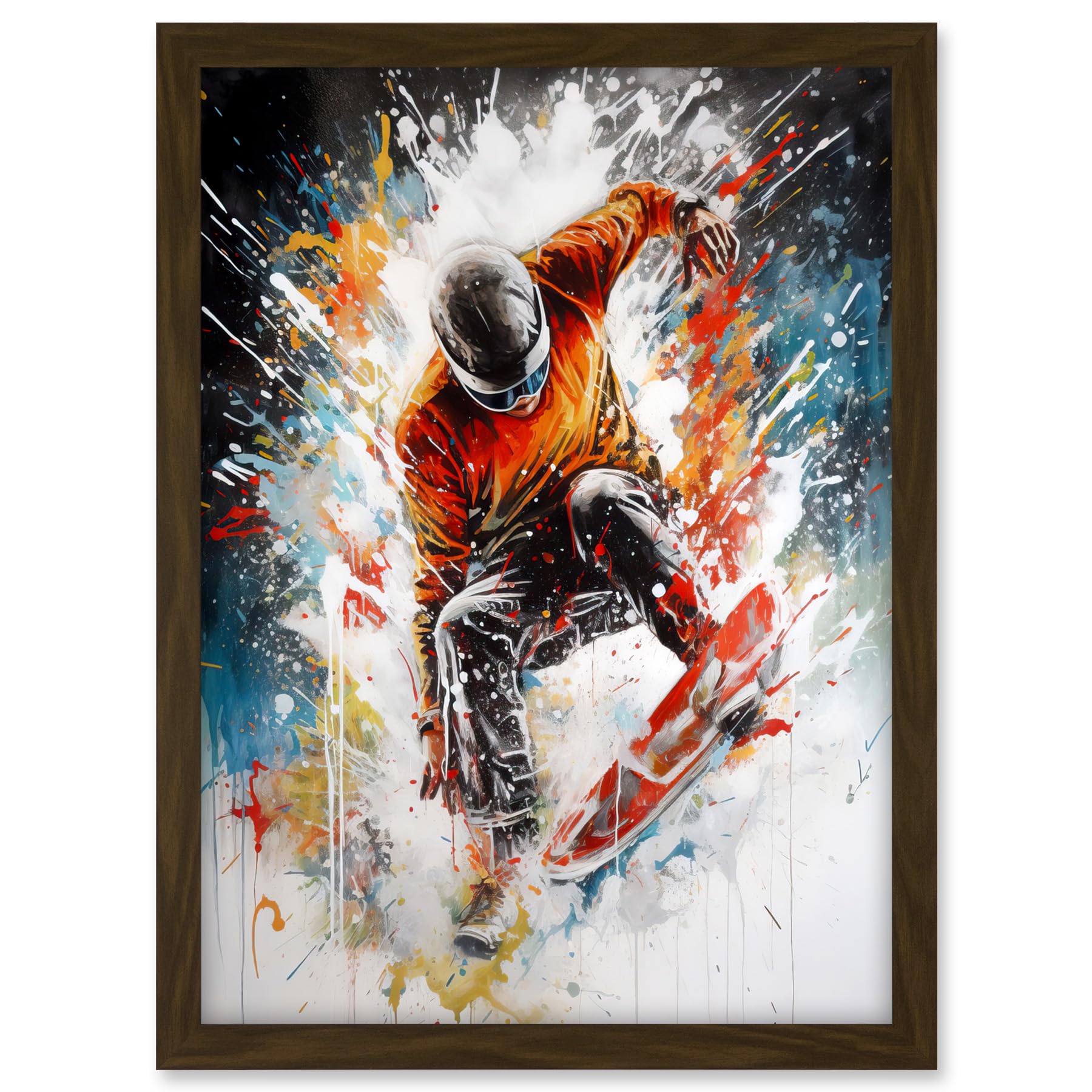 Artery8 Extreme Sports Snowboarding Paint Splat Portrait Artwork Framed A3 Wall Art Print