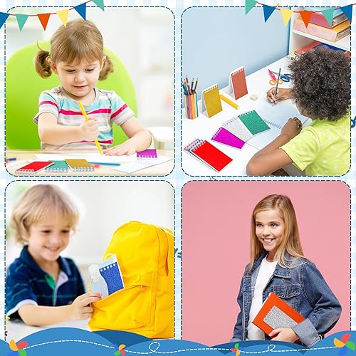 Miniatura 6 de Seajan 24 cuadernos en espiral con purpurina para niños, recuerdos de fiesta, cuadernos pequeños de prisma de 3.9 x 2.4 pulgadas, blocs de notas