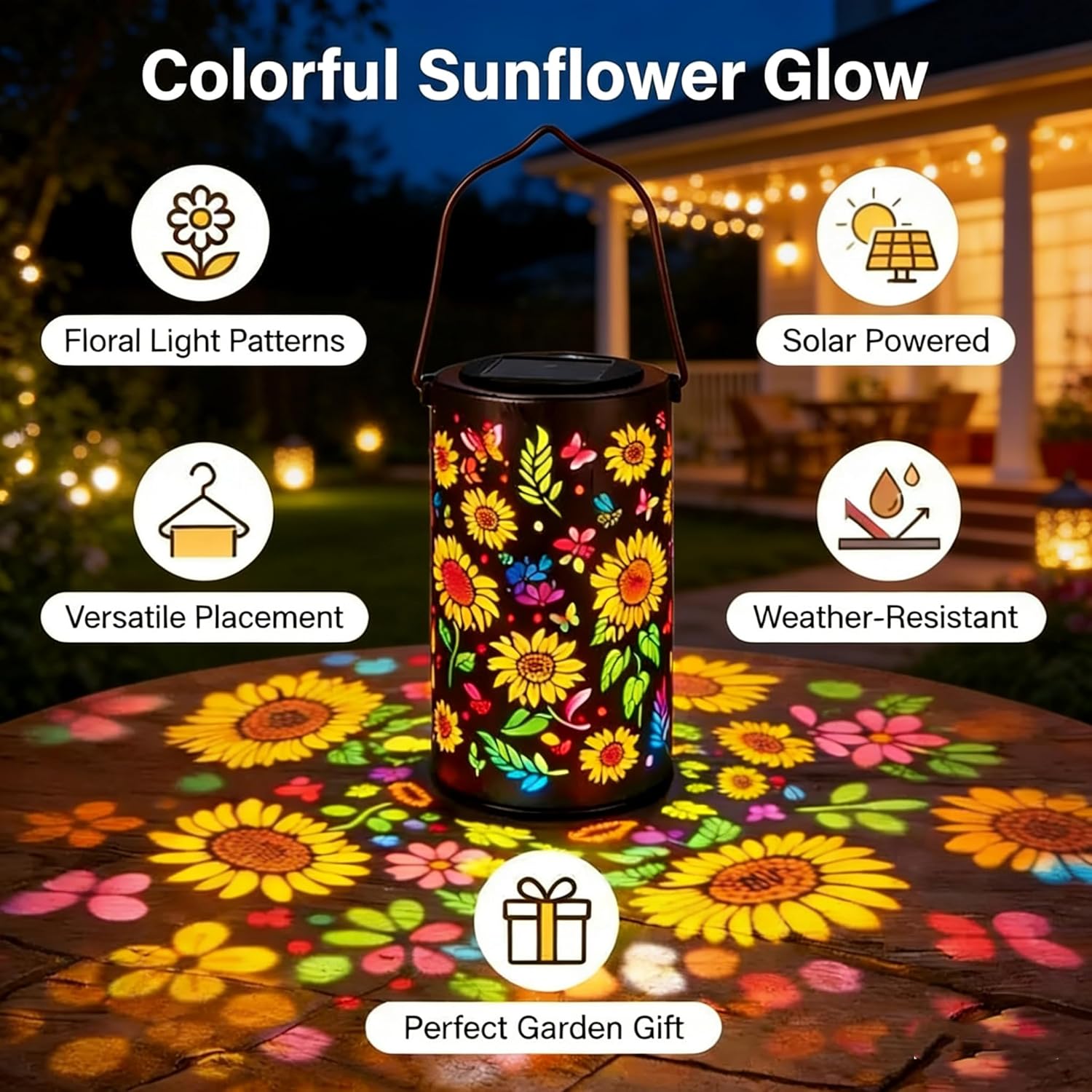Sunflower Solar Lights Outdoor - Colorful LED Garden Light with 3D Floral Pattern, Waterproof Outdoor Solar Lanterns Decor for Patio, Yard, Pathway, Party (Hummingbird)