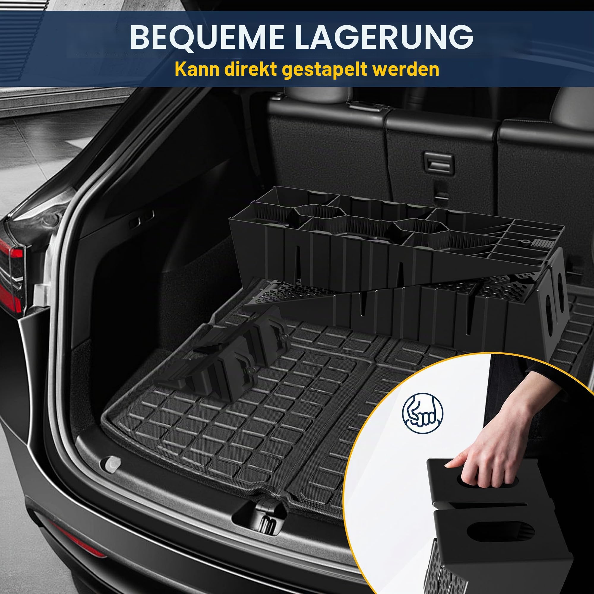 UISEBRT Auffahrrampe PKW mit Auffahrkeile,2 Stück robuste Autorampe mit Unterlegkeilen anhänger,Hochbelastbare Rampe bis 5T Traglast für Wohnwagen, Wohnmobil, Camper usw extra hoch,Schwarz