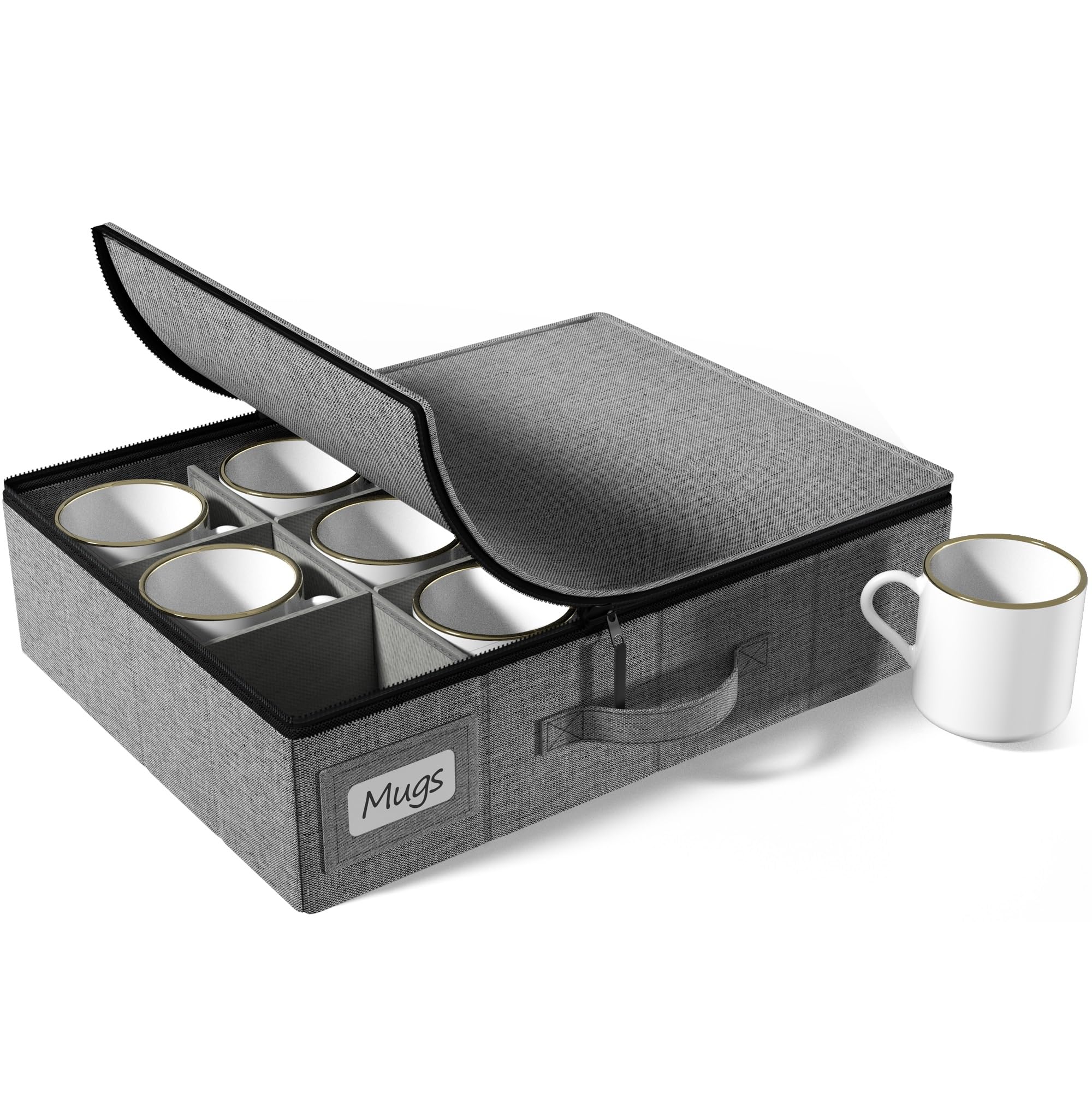 Sorbus Coffee Mug Organizer - Storage Case with Hard Shell, Label Windows, Handles & Dividers (Fits 12 Mugs)
