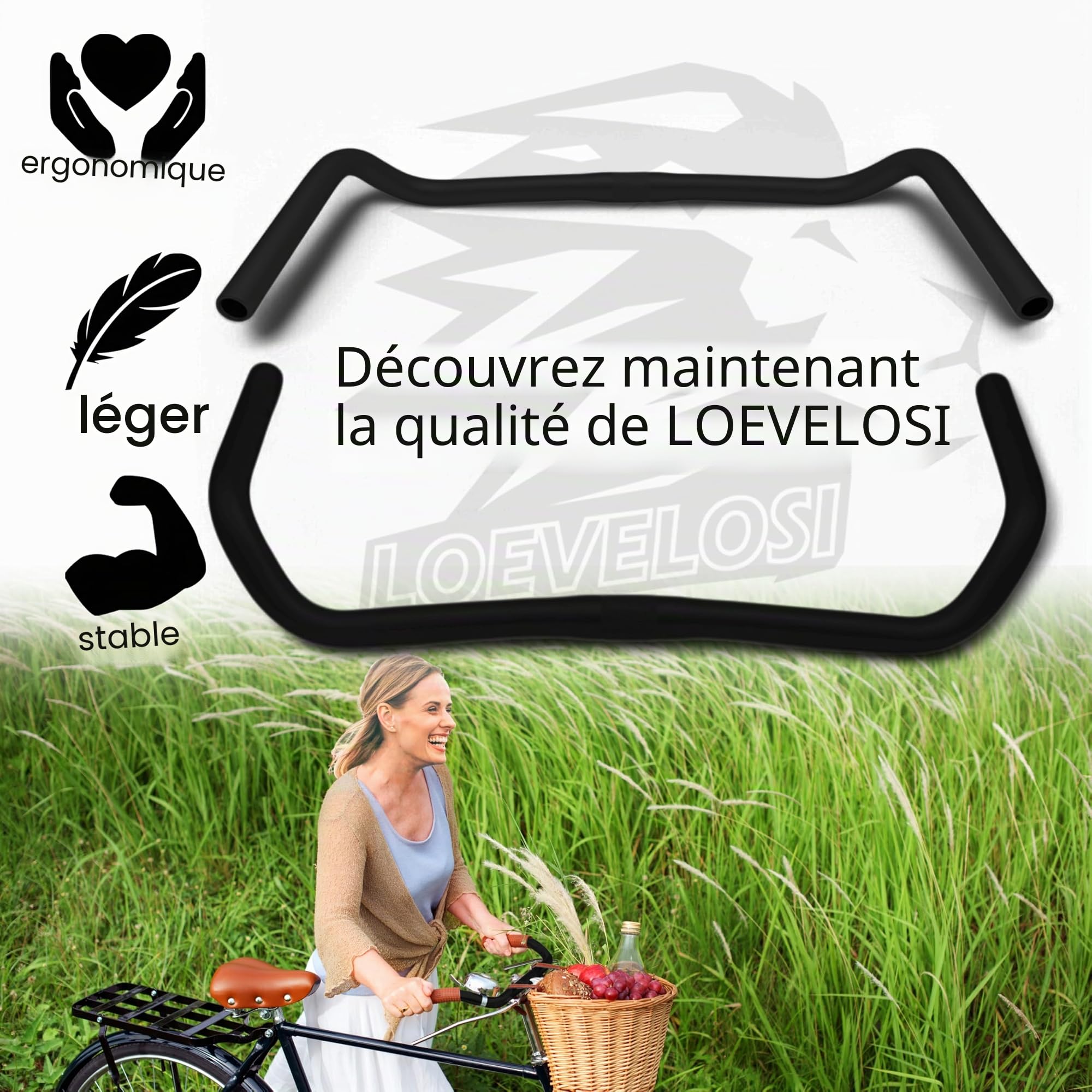LOEVELOSI Guidon de vélo classique hollandais - Design vintage en aluminium - Noir - Pour vélo de course rétro