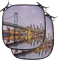 Vista 128 de Lunarable USA Chair Cushion Pad, American Cities Skylines Metropolis Architecture Sketch Style Hand Drawn Art Print, Seat Padding for Kitchen &