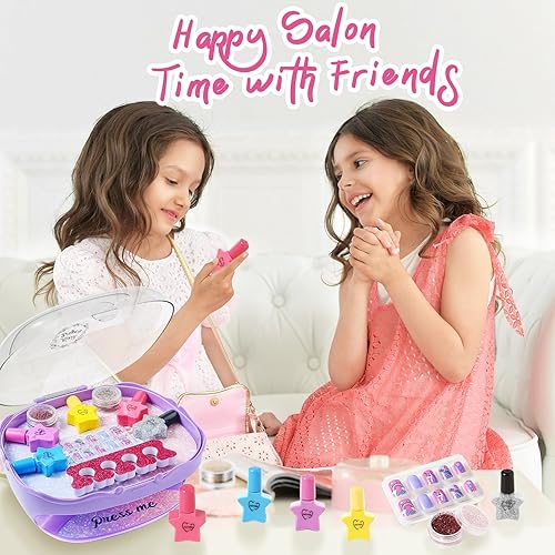 Miniatura 4 de Juego de esmaltes de uñas para niñas, color morado, juguetes para niñas de 5, 6, 7, 8, 9, 10, kit de cuidado de uñas con esmalte de uñas, secador de