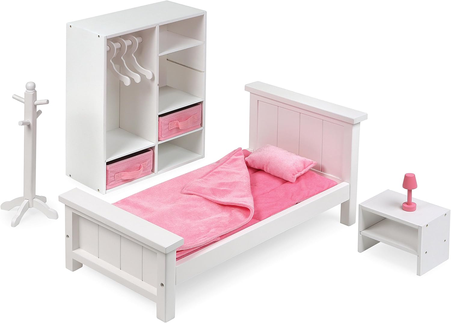 Badger Basket 13-Piece Bedroom Furniture Set for 18 Inch Dolls – Includes Bed, Armoire, Nightstand & Accessories