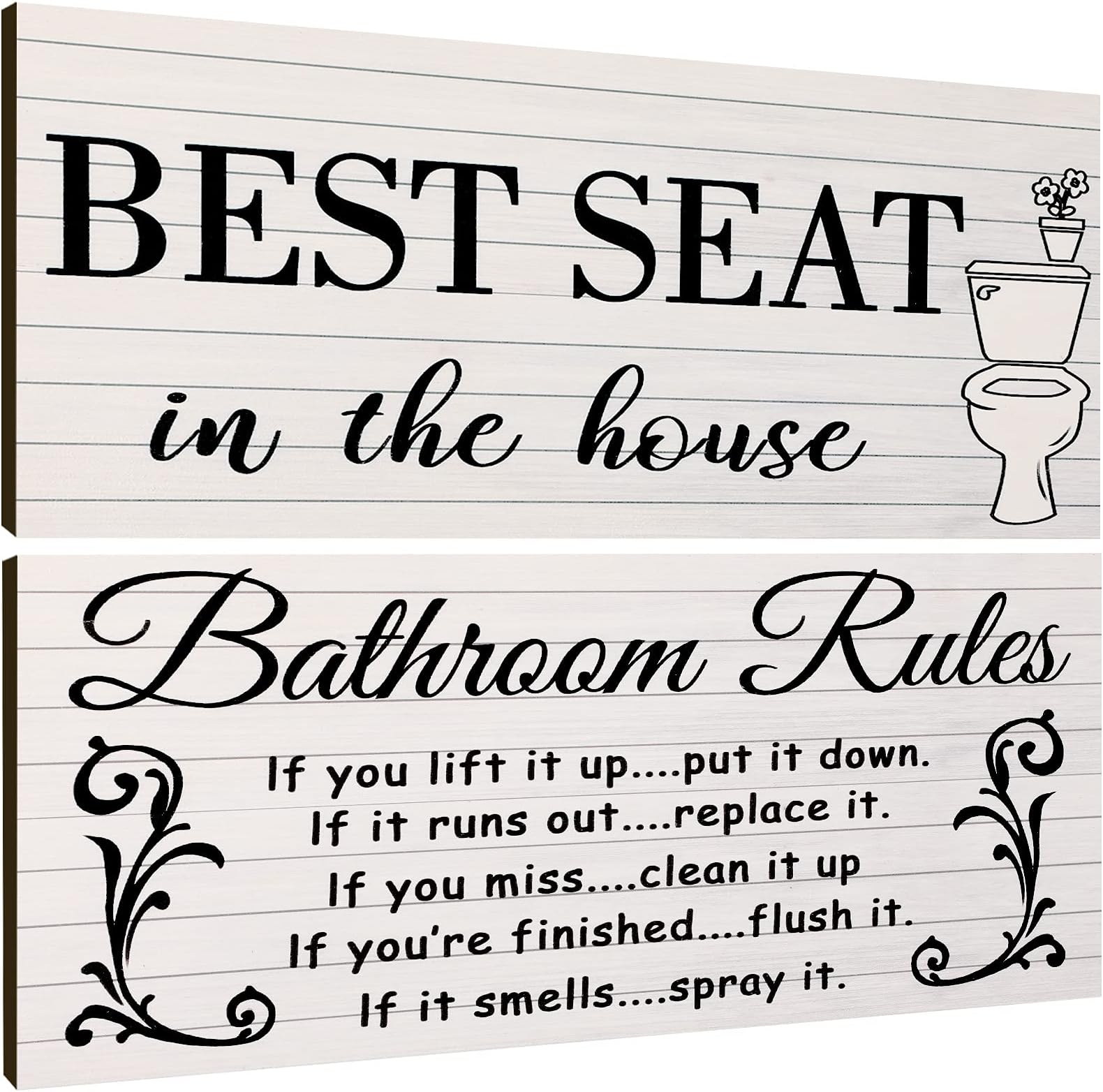 3 Pieces Bathroom Wall Decors Wood Bathroom Rules Wall Art White Bathroom Sign