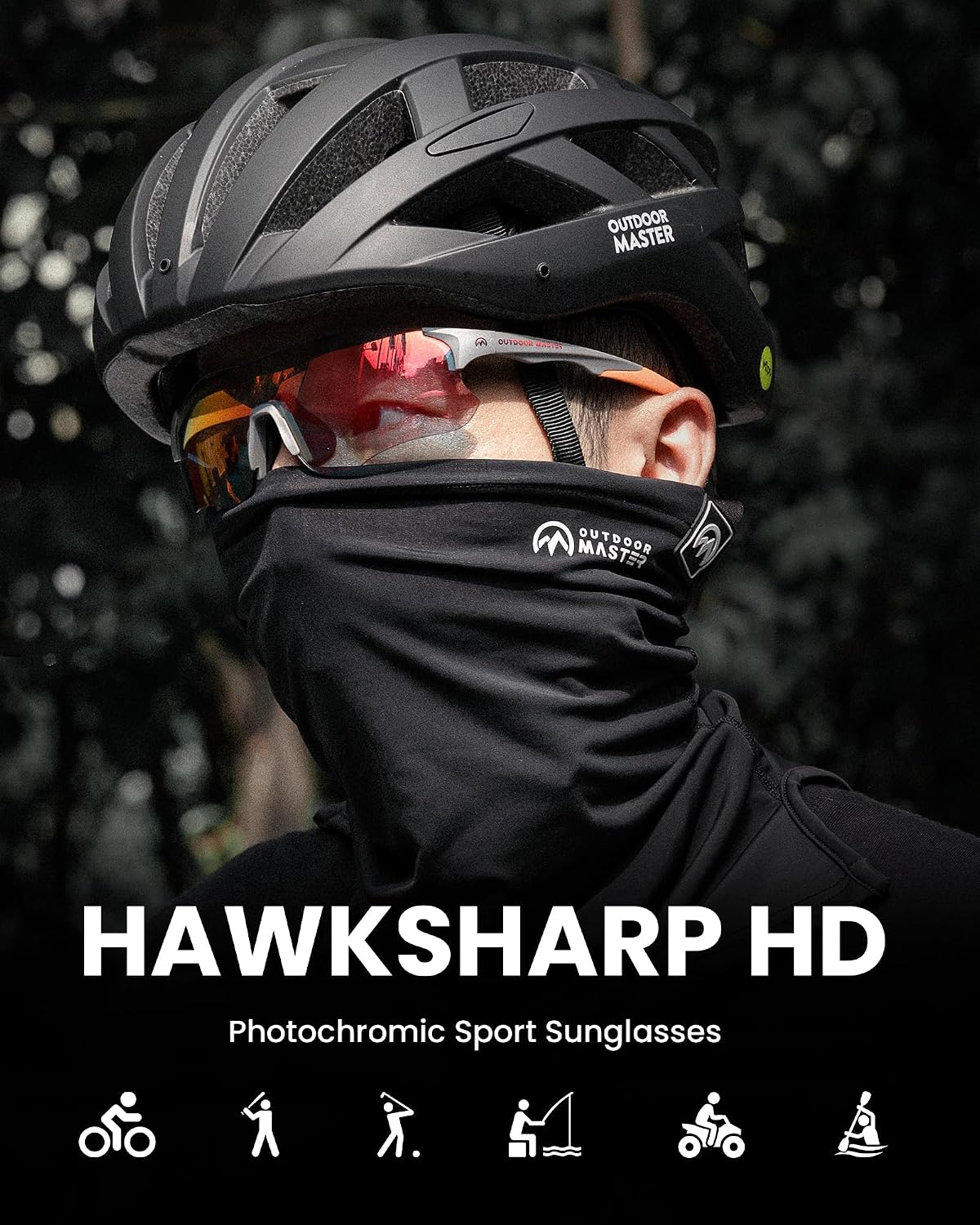 OutdoorMaster HawkSharp HD Photochromic Sport Sunglasses for Men Women, TR90 UV400 Protection Cycling Sunglasses