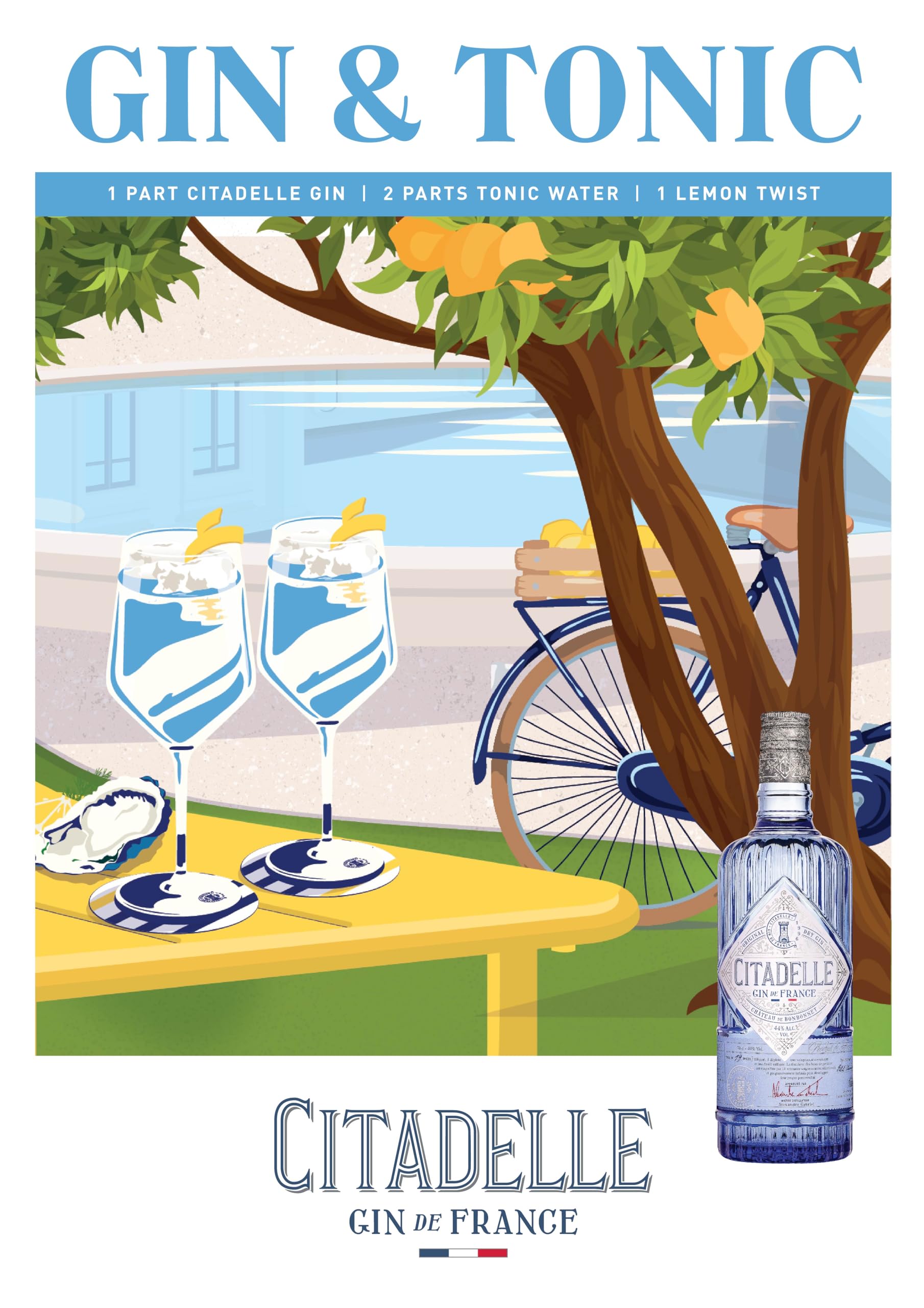 CITADELLE Gin - Distilled Gin - Origine : France - 44% Alcool - 70 cl | Origine : France / Poitou-Charentes - Notes Herbacées, Fleuries et d'Agrumes - Idéal en Cocktail Gin Tonic
