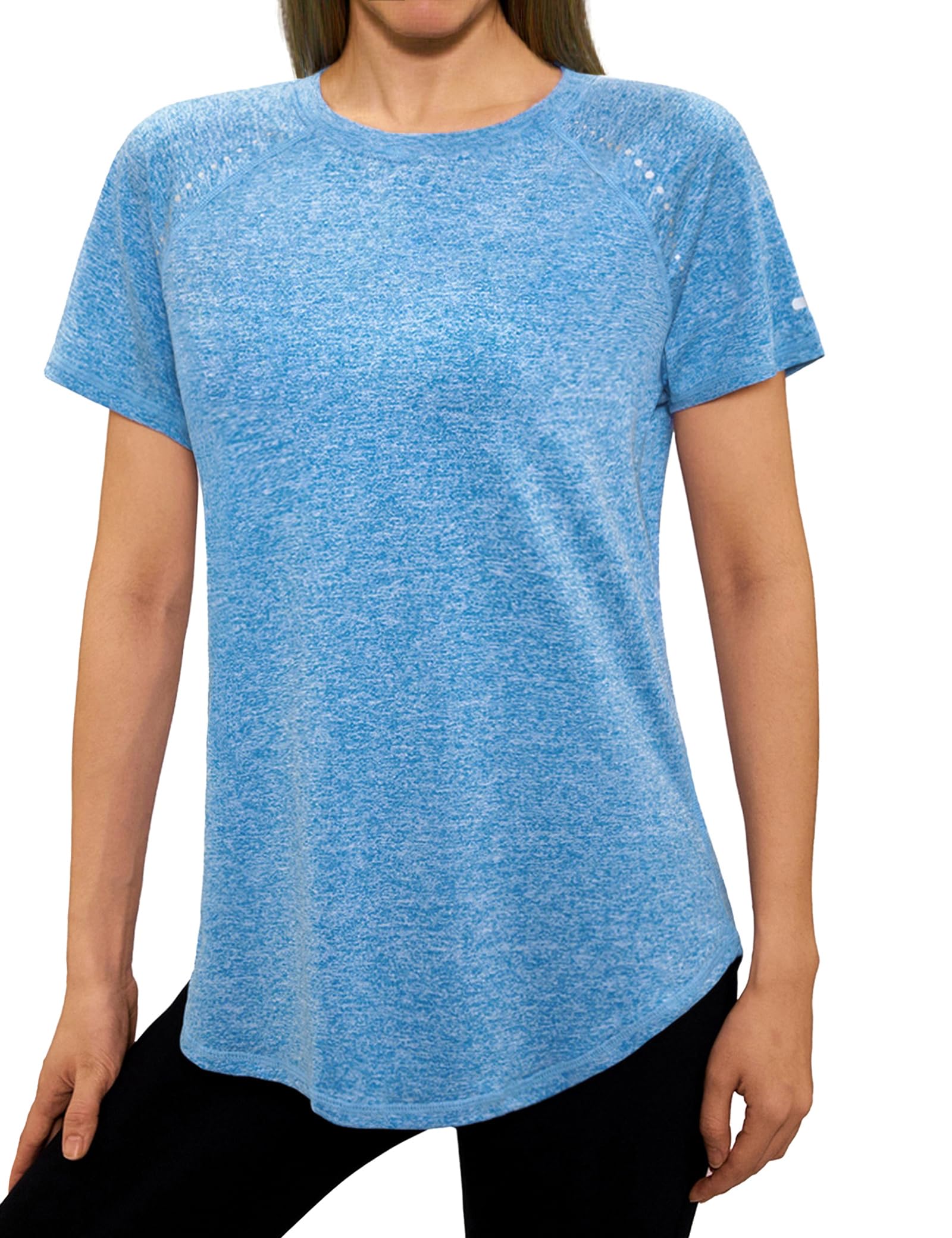 Gyabnw Funktionsshirt Damen Kurzarm mit Reflektierenden Details | Schnelltrocknend, feuchtigkeitsableitend, atmungsaktiv, gebogener Saum, für Laufen Fitness und Outdoor