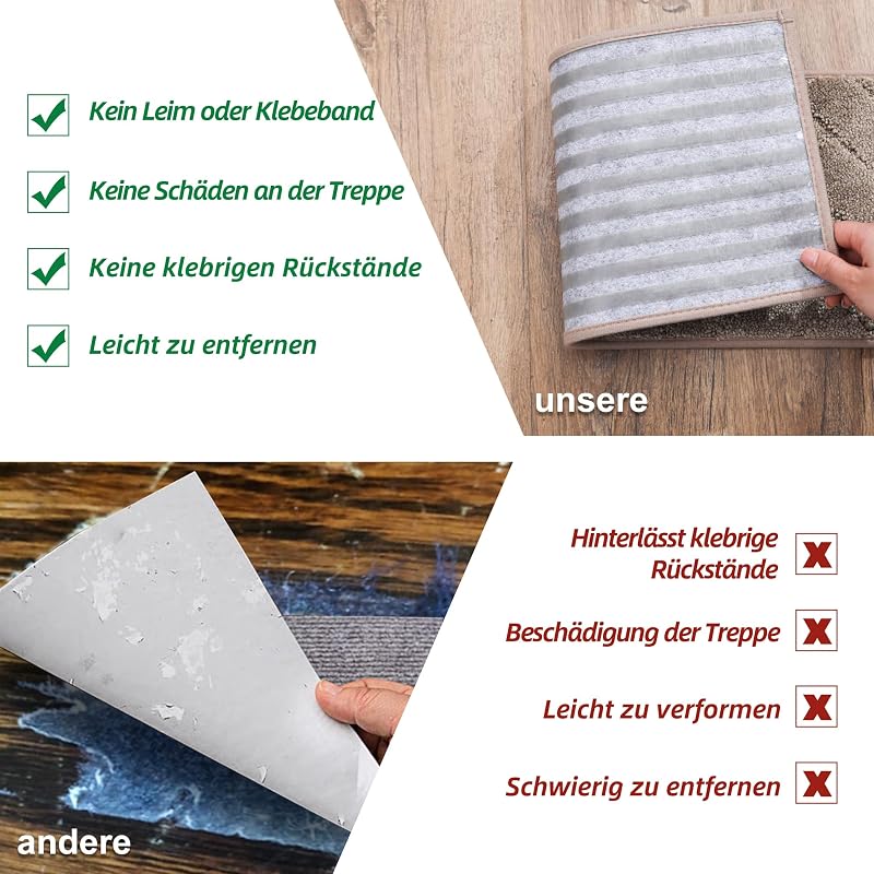BEQHAUSE Csúszásmentes Lépcsőszőnyeg 22x70cm Gumis Háttal, 15db Szett