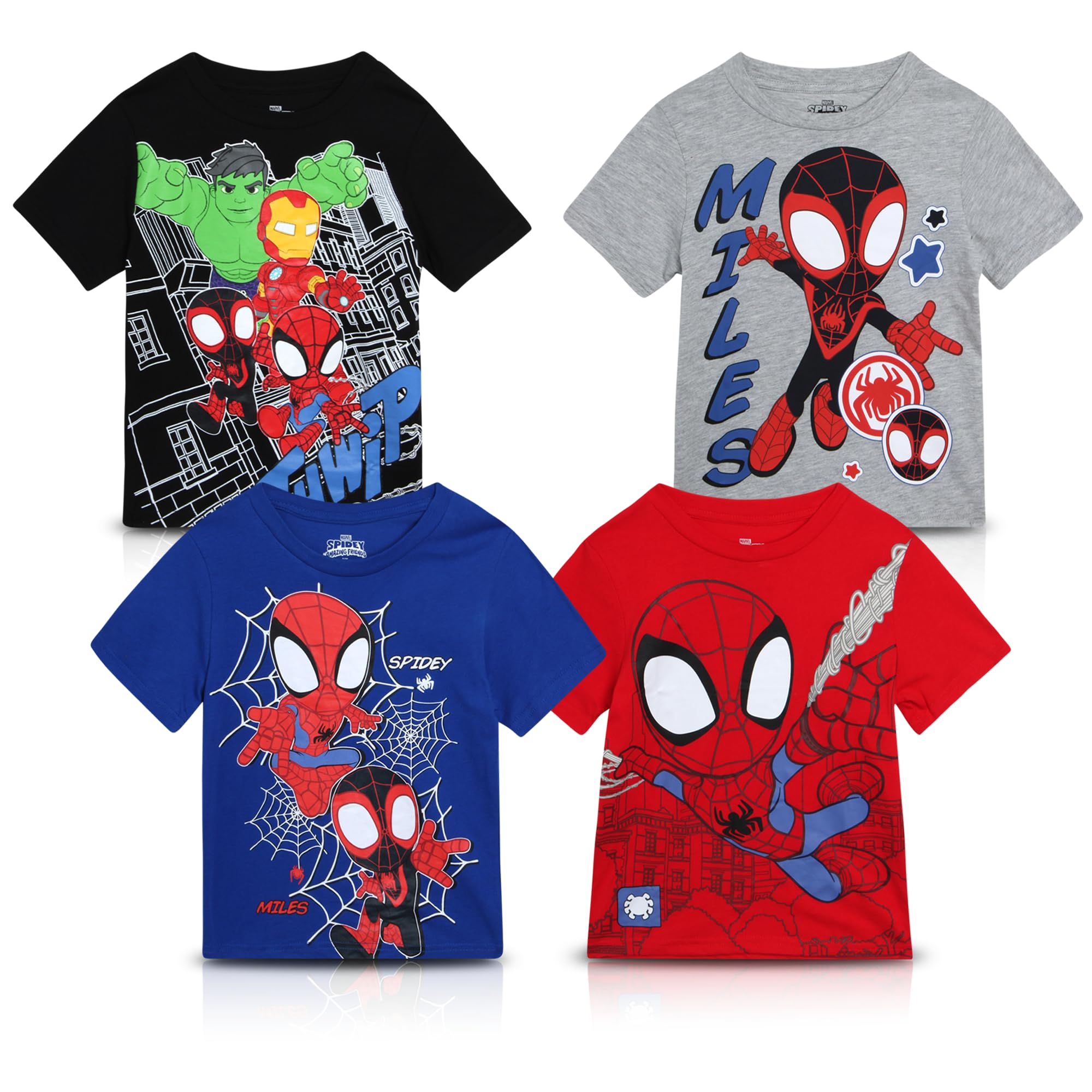 Marvel Maglietta da ragazzo Spider-Man - Confezione da 4 magliette Spidey and His Amazing Friends Miles Morales - Maglietta grafica supereroe, 2T-7