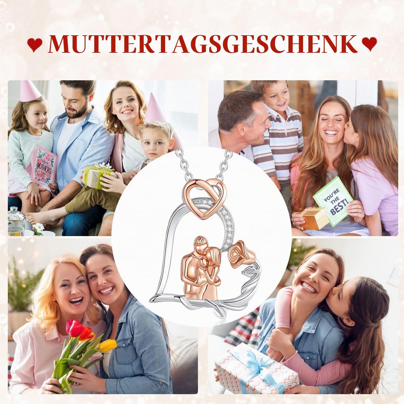 Mutter Tochter Kette für Damen 925 Sterling Silber, Mama Kind Oma Anhänger Halskette Mütterliche Liebe Schmuck, Muttertag Geschenk für Frauen Mutter Tochter Ehefrau Oma, 45cm