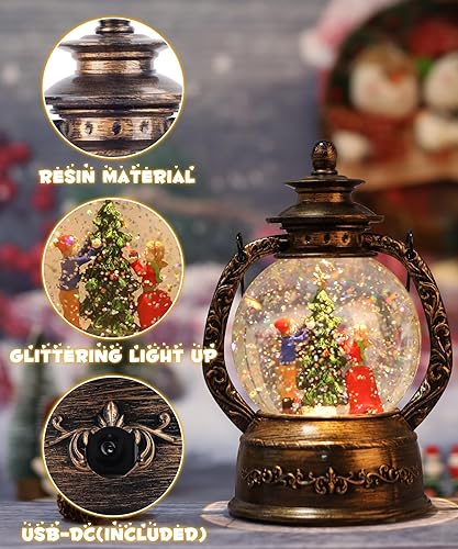 Miniatura 3 de Linterna de globo de nieve de Navidad, decoración musical de globo de nieve con purpurina iluminada, temporizador de 6 horas, funciona con USB y