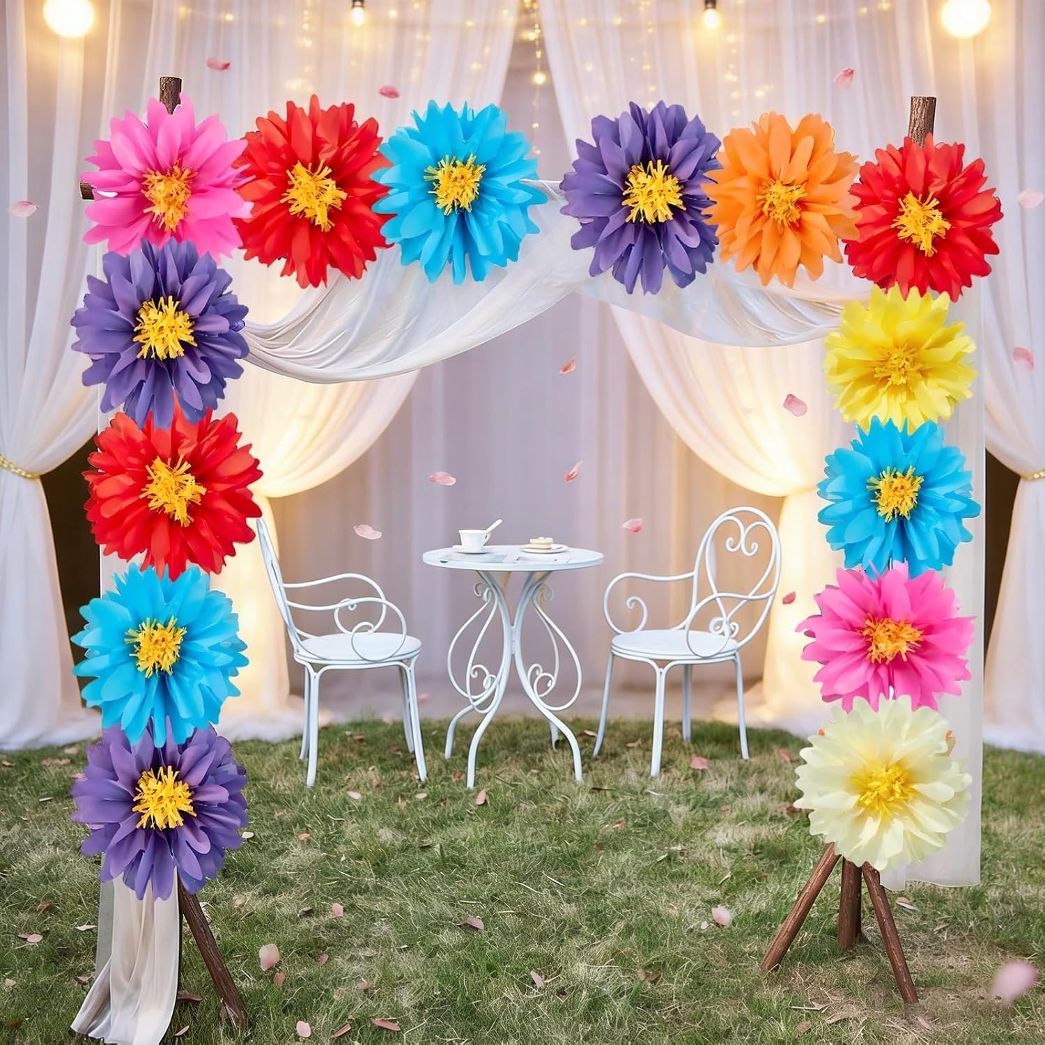 24 Pcs Mexican Paper Flowers, 14 in Party Decoration Flowers, Colorful Daisy Style Tissue Paper Flowers, Easy to Assemble Decoration for Parties, Events