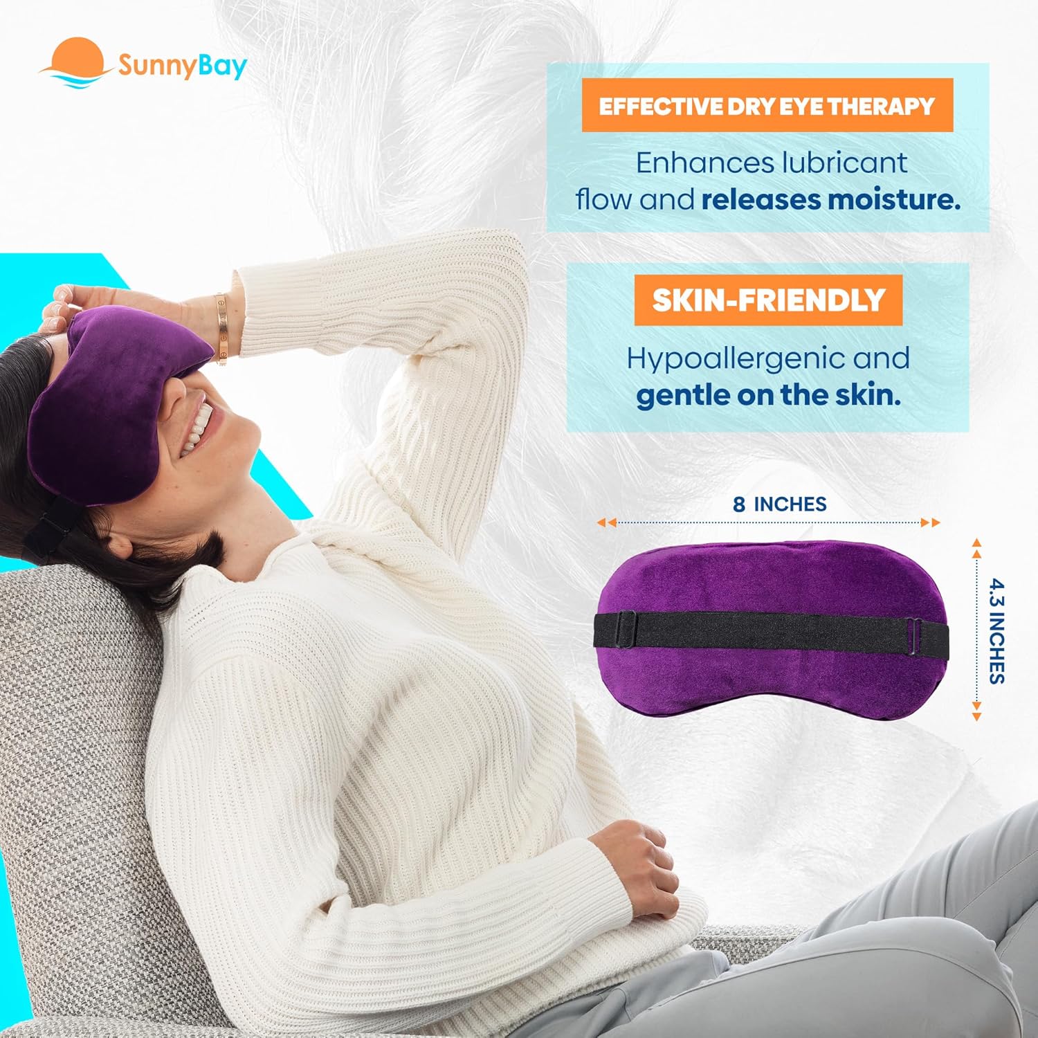 SunnyBay Microwavable Heated Eye Mask for Dry Eyes, Moist Cold and Warm Compress with Elastic Strap and Unscented Hydra Bead Filling, Washable Soft Plush Material, 8 x 4.3 Inches, Pack of 2
