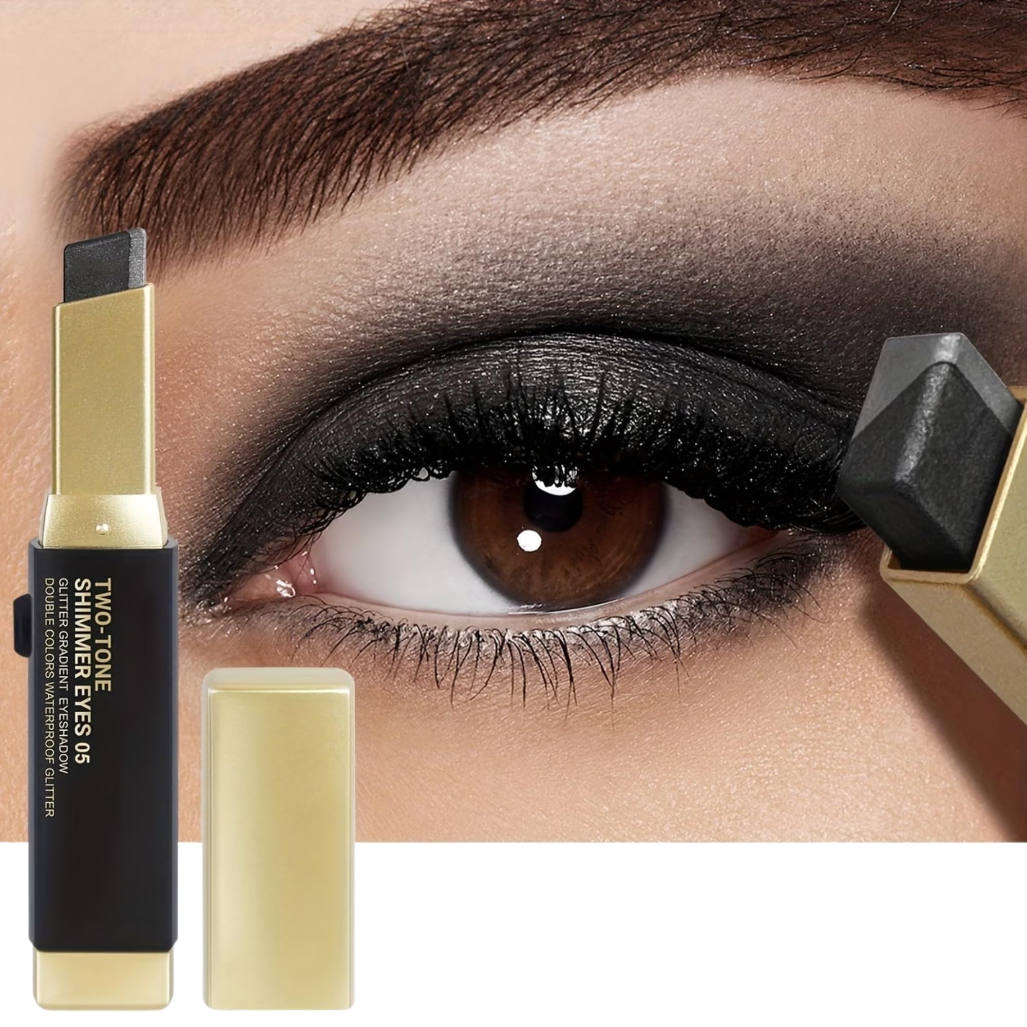 BONSOW 2 in 1 Two Color Eye Shadow Stick Set, Makeup Pen Twin Colour Gradient Double Shade Eyeshadow Kit, Dual Eyeshadow Pen Durable Women's Eye Makeup Stick Set Waterproof & Sweat Proof (Shade #Black)