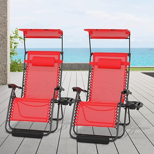 Miniatura 2 de Athena Collection Zero Gravity - Juego de 2 sillas de salón para exteriores con toldo y toldo de 29 pulgadas de ancho, sillas reclinables con