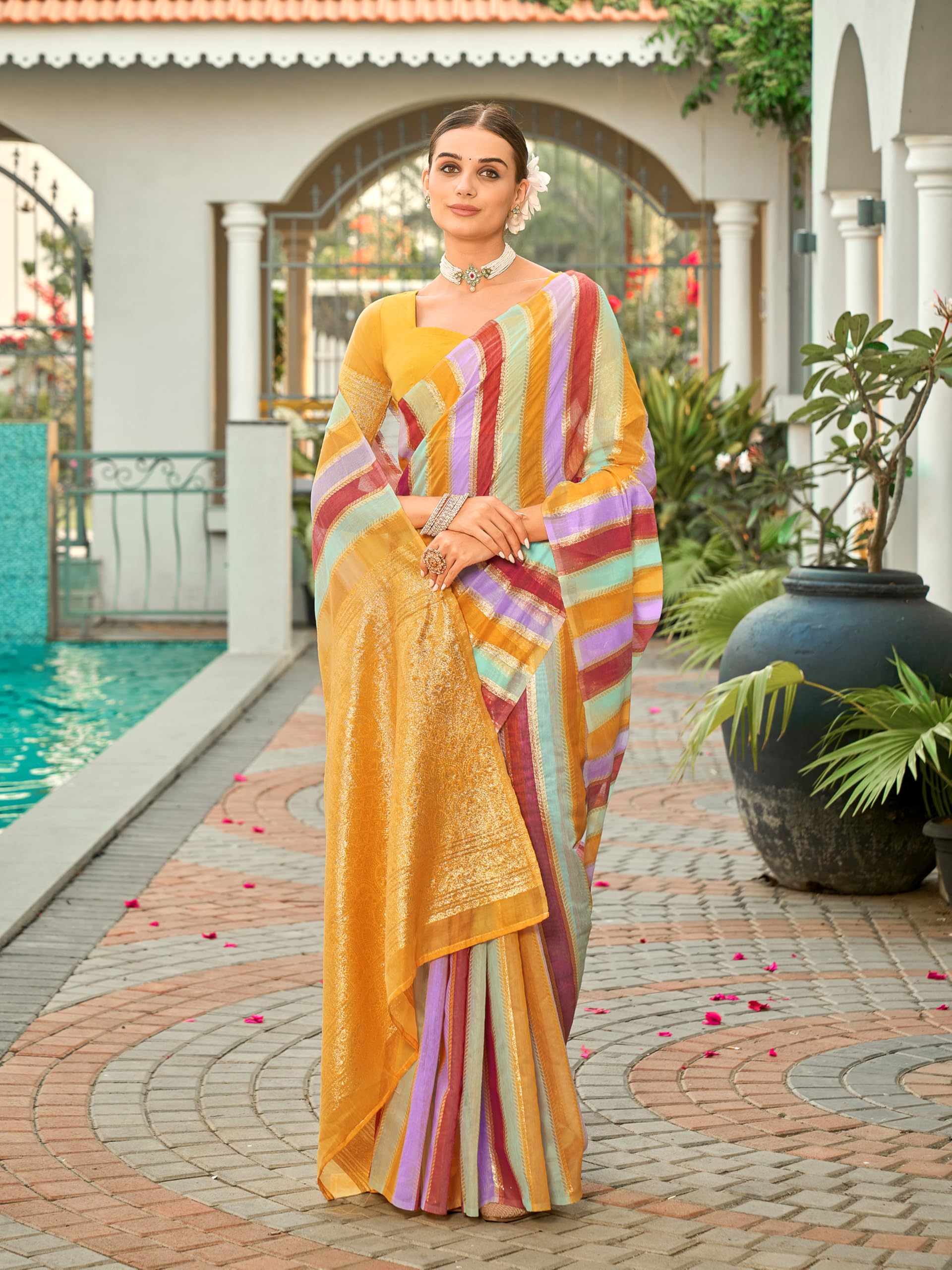 Glory Sarees Women's Sambalpuri Woven Jacquard Cotton Silk Saree With Blouse Piece (Sambalpurisarees101_Orange)