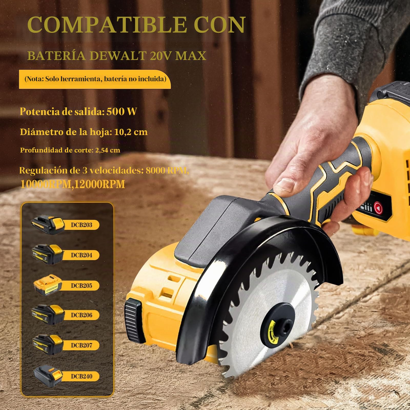Amoladora angular inalámbrica para Dewalt 20 V, 12 000 rpm, herramienta de corte inalámbrica, amoladora eléctrica, motor sin escobillas con 6 cuchillas de 100 mm para cortar madera, plástico y metal