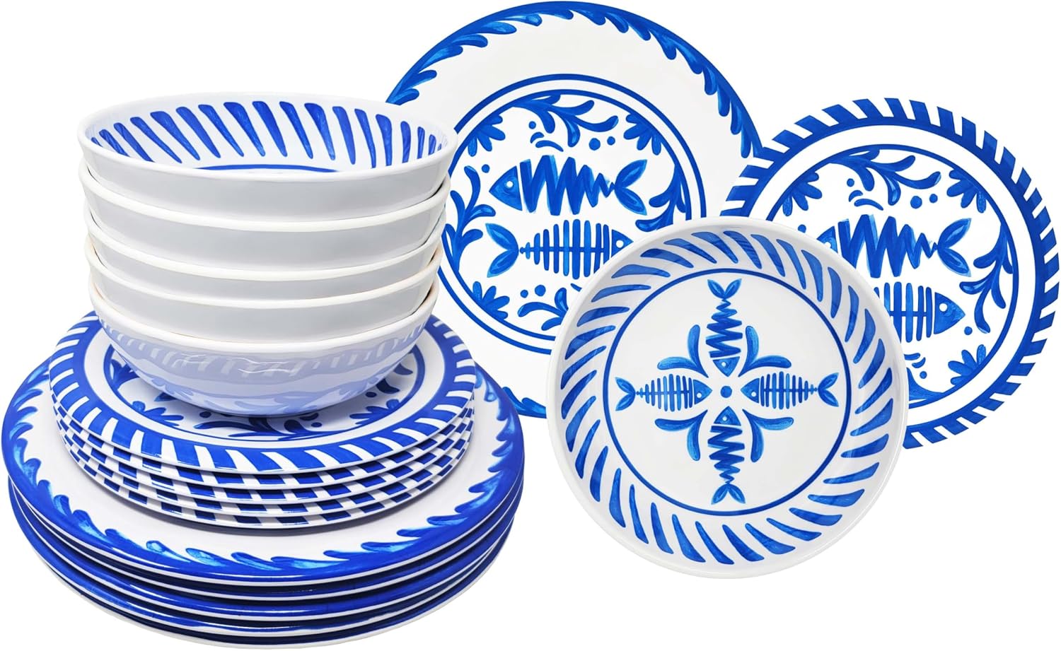 Le Cadeaux 18 Piece Luxury Melamine Dinnerware Set, Service for 6 (MEDITERRANEO)