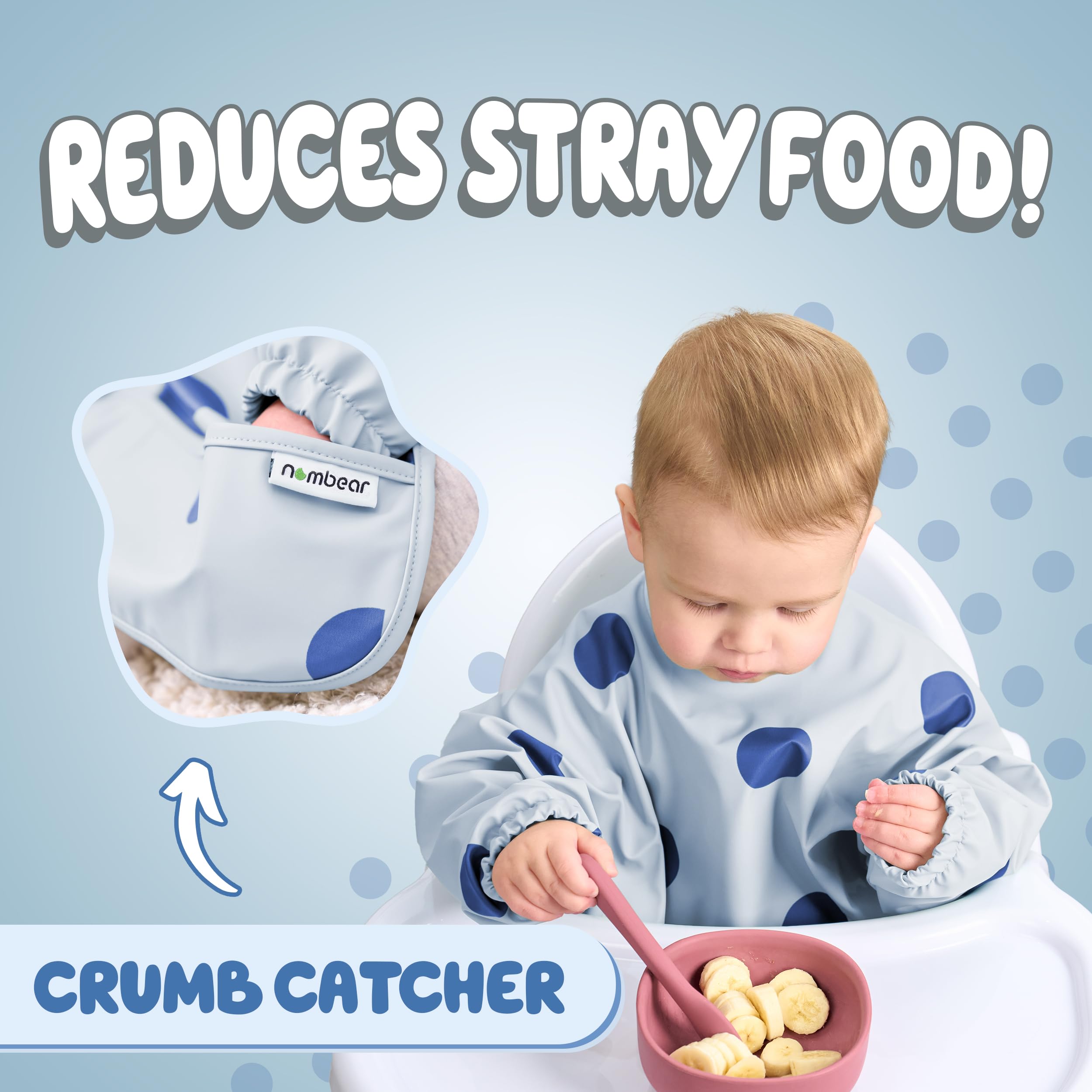 Nombear Baby Weaning Bib with Sleeves - Waterproof Baby Bibs 6-12 Months for Baby Led Weaning, Coverall Bibs for Baby Feeding, Long Sleeve Bibs for Toddler, Baby Bibs with Sleeves, Baby Apron - Image 3