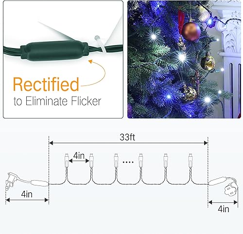 Miniatura 6 de Brizled Luces de Navidad azules y blancas, 33 pies, 100 luces LED de 0.197 in de gran angular, mini tira de luces conectables, luz de árbol de