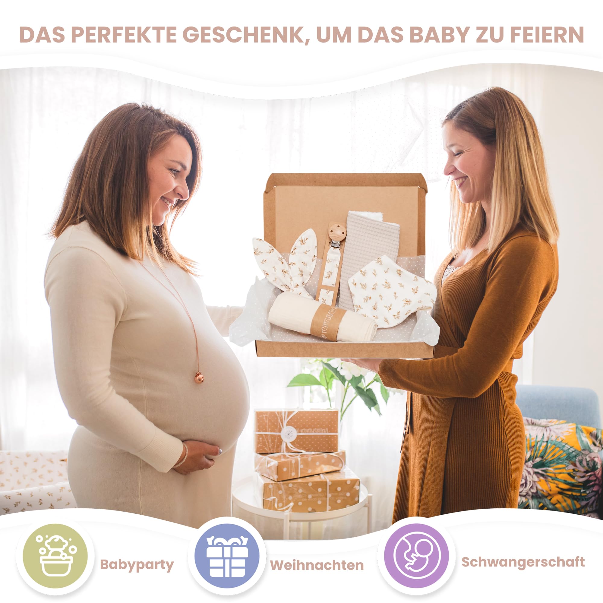 MIMUSELINA Pack Neugeborenen Geschenk | Baby Geschenk Mädchen oder Junge | Babygeschenke zur Geburt & Baby Shower | Geschenkbox verfügbar in verschiedenen Größen | Sahara, Small