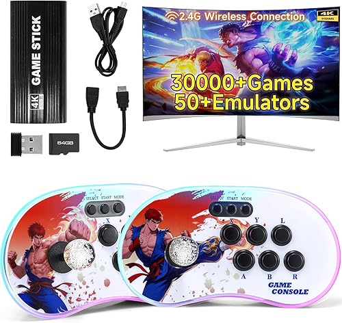 A16 Consola de Juegos Retro - Soporte y Conexión Inalámbrica, 30000 Juegos Clásicos, Dos Joysticks 3D Separados, Juego Plug and Play 4K HD HDMI