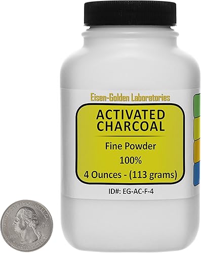 Carbón activado C 100% ACS grado polvo fino 4 onzas en una botella ahorradora de espacio EE. UU
