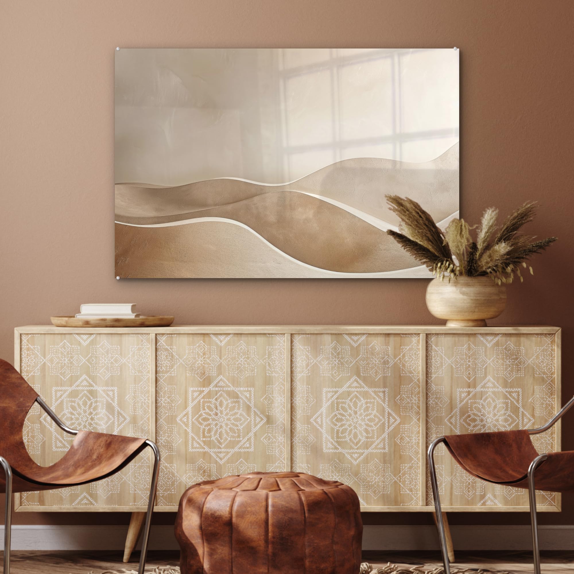 MuchoWow© Quadri Moderni Soggiorno 120x80 cm Poster Da Parete Decorazione Muro Salotto Immagine Grande Foto Con Cornice Stampe Su Vetro Camera Letto Beige - Colline - Modello