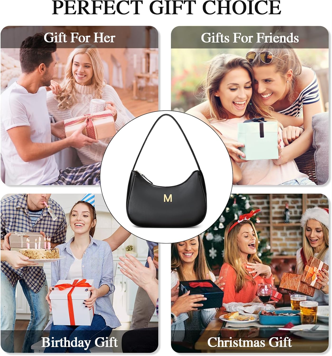 Shoulder Bag for Women Hobo Tote Clutch Handbags with Gold Initial - Image 4