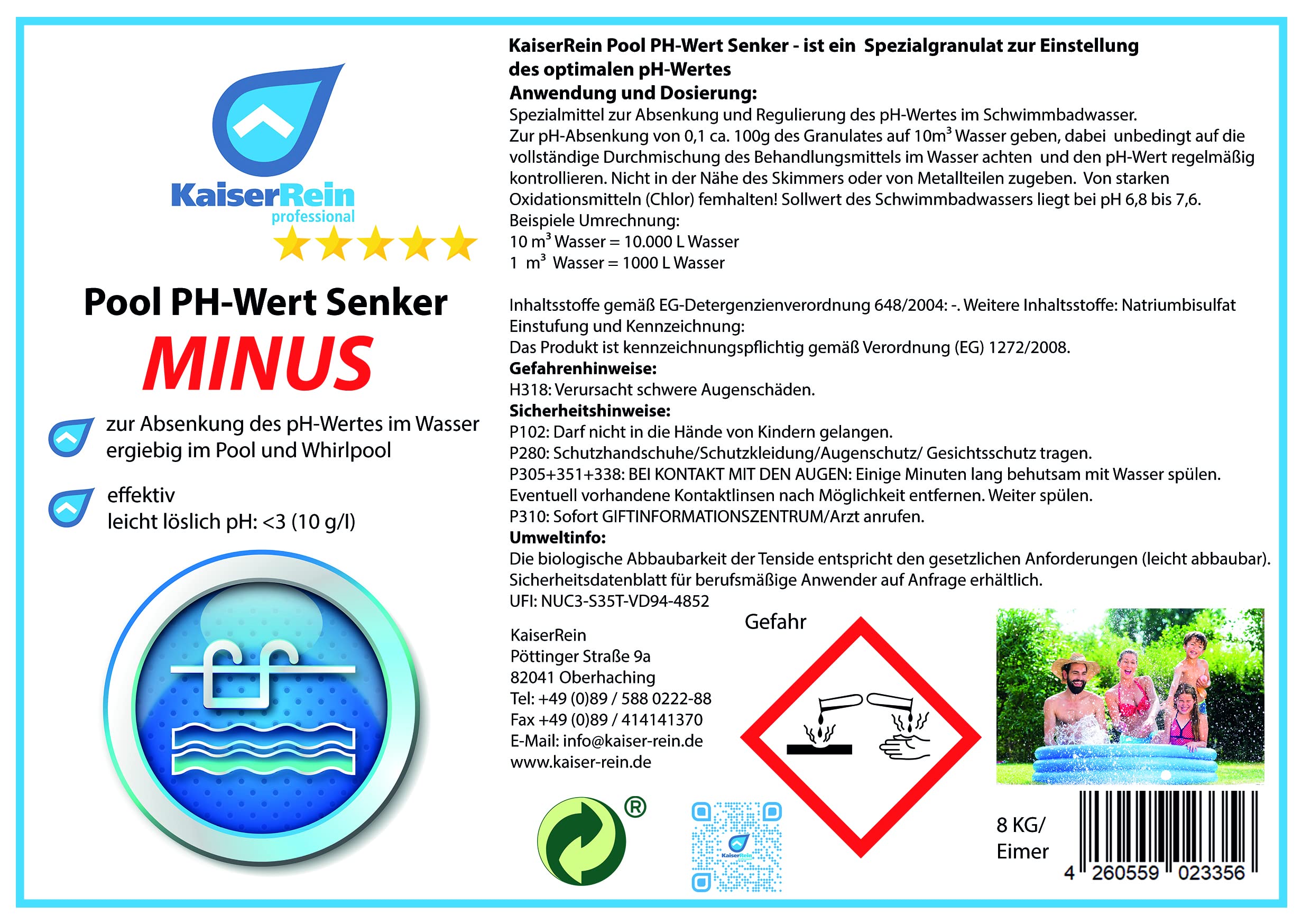KaiserRein 1 L und 5 L Whirlpool Desinfektionsmittel und 8kg PH- (PH Senker) I Wasserpflege I Desinfektion I Whirlpoolreiniger, Poolreiniger