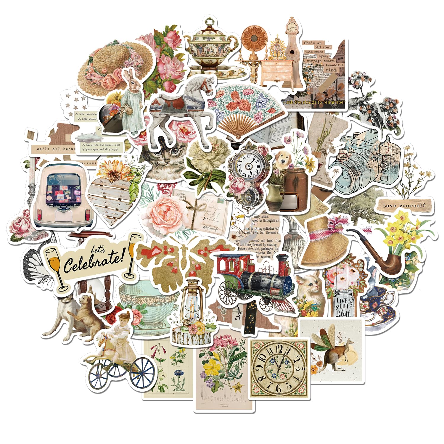 Tixlux 100 PCS Vintage Stickers, Aesthetic Retro Stickers, Funny Waterproof Vinyl Decals Gifts for Scrapbooking Water Bottle Laptop Luggage Adults Kids