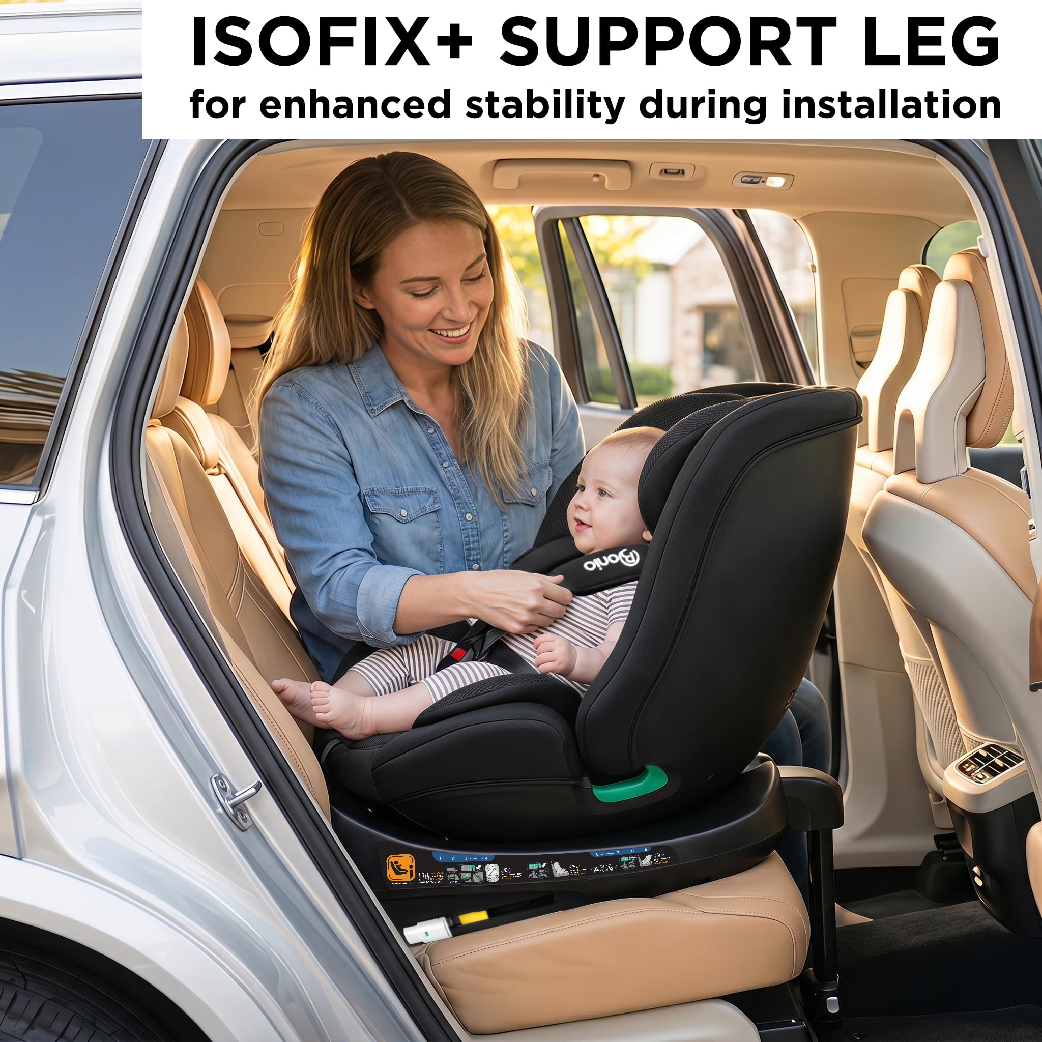 Bonio 360 Girevole Seggiolino Auto ISOFIX con Gamba di Supporto, 40-150cm