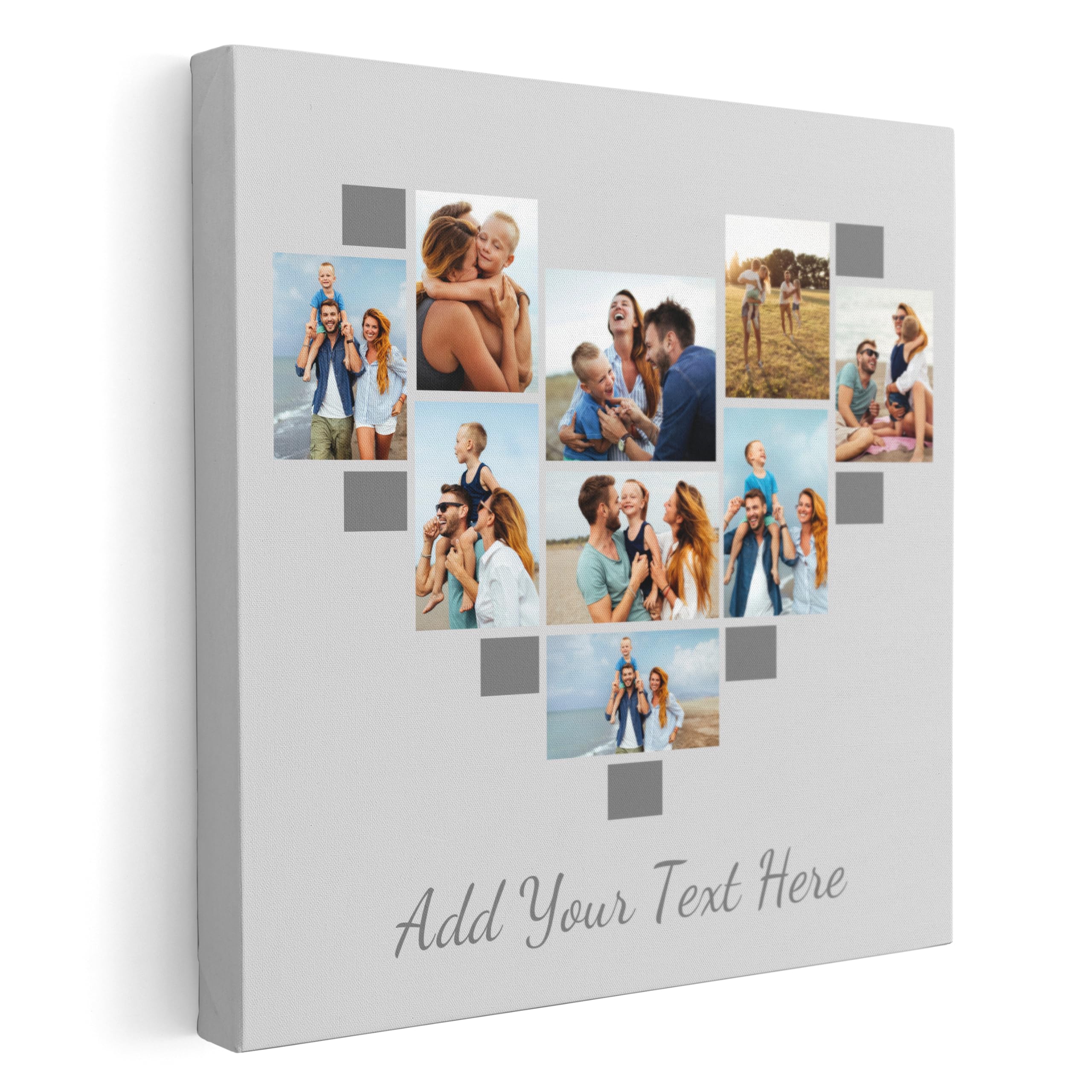 Personalised Heart Canvas Photo Collage β 9-Image Heart Design with Custom Text β Choose Your Colour, Font Style & Text Colour β Photo Canvas Personalised Wall Art | L2BP (Light Grey)