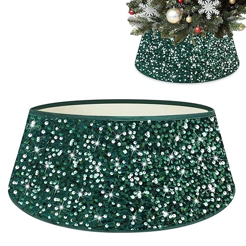 Pailletten Weihnachtsbaum Kragen Glitzer Baum Rock Smaragdgrün Samt Stoff Basis Ständer Abdeckung Ring Urlaub Stamm Abdeckung Röcke für Wohnkultur