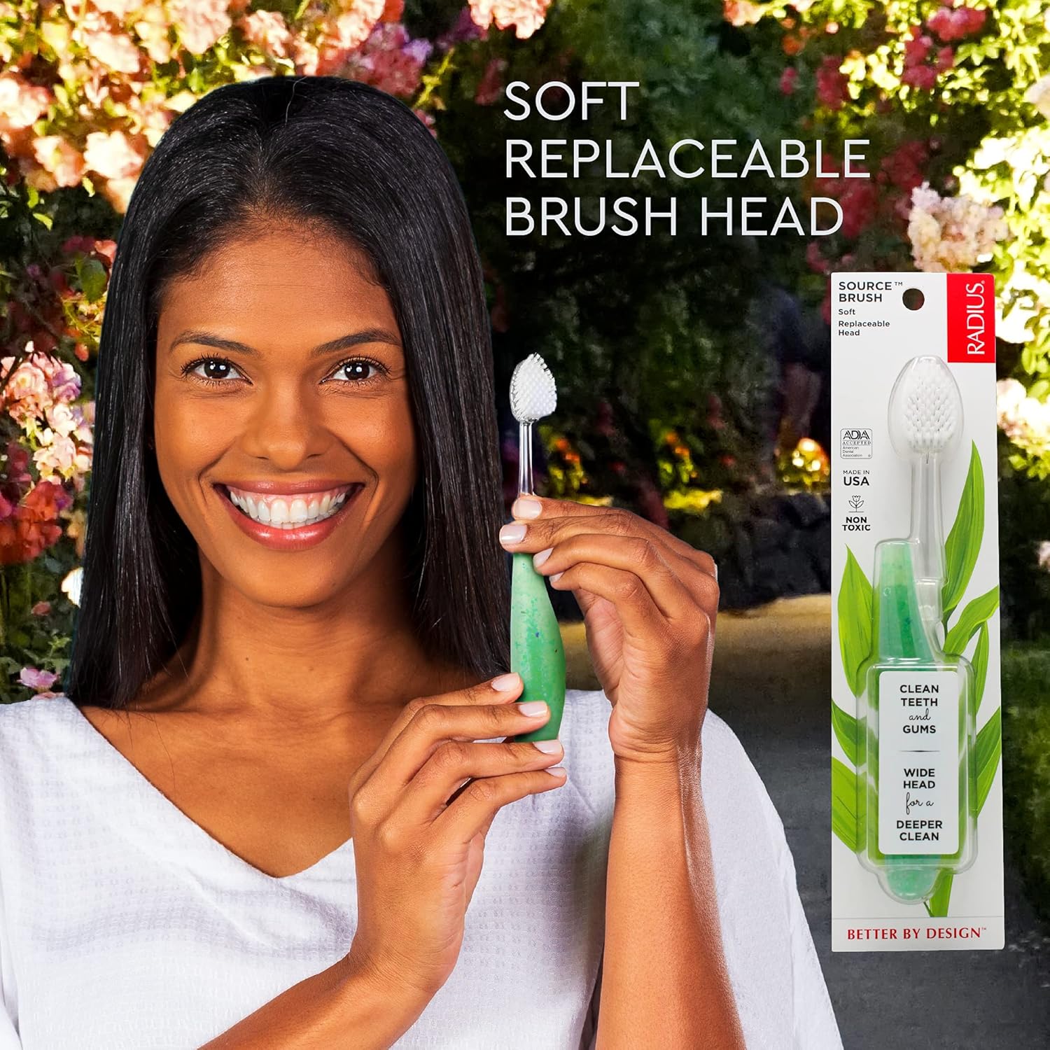 RADIUS Toothbrush Source Floss Brush BPA Free & ADA Accepted Improve Gum Health & Reduce Gum Issues - Soft - Cornstarch/Hemp/Money - Pack of 3