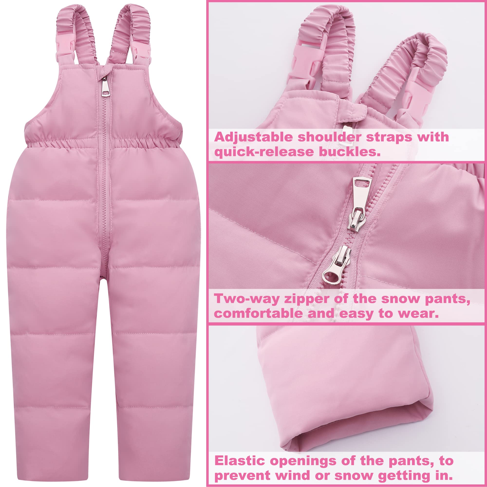 Fewlby Enfant Combinaison de Neige, Doudoune à Capuche + Pantalons de Ski, Fille Garçon 2PCS Ensemble de Combinaison de Ski Manteau de Duvet Salopettes de Ski Hiver Snowsuit