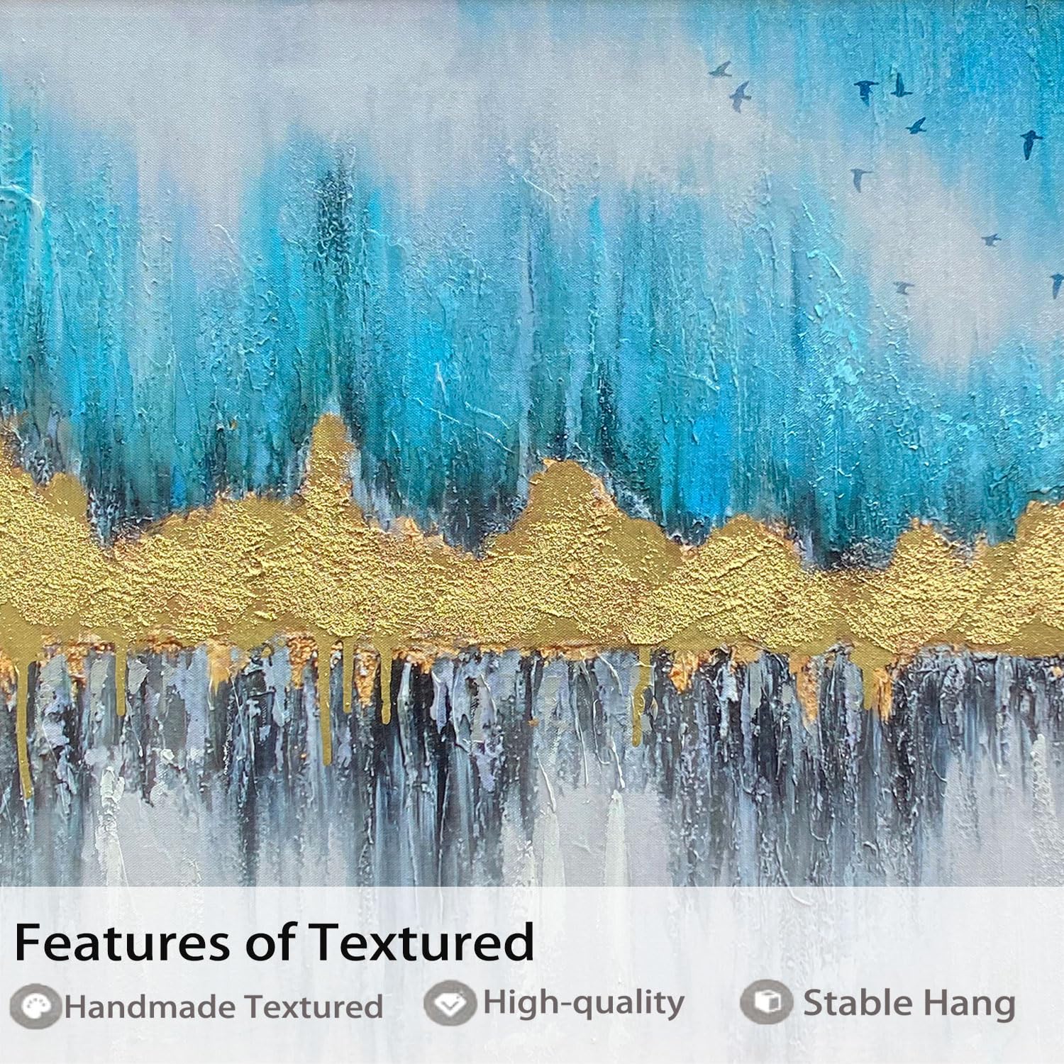 Amazon.com: Ardemy Serenity Abstract Wall Art, Blue Gold and Gray