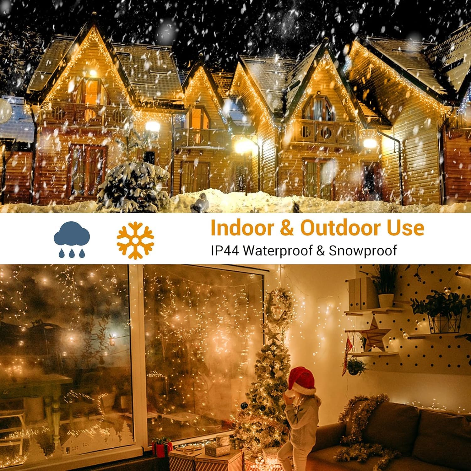 GlobaLink Christmas Icicle Lights Outdoor, 10M/32FT 400LED Icicle Fairy Lights with Timer & 8 Modes - Image 4