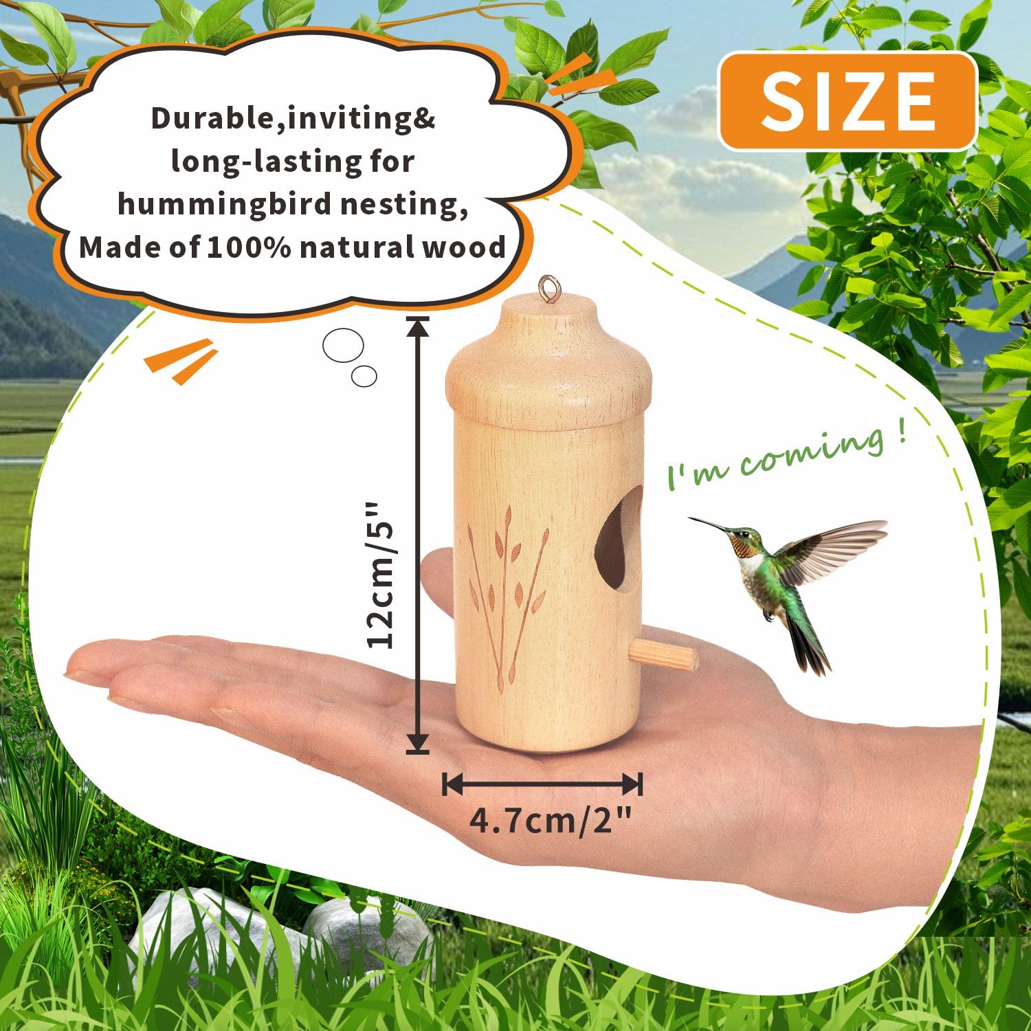 Casa de colibrí – Casas de colibrí de madera natural para colgar en el exterior, regalos de jardinería, decoración del hogar, 3 paquetes