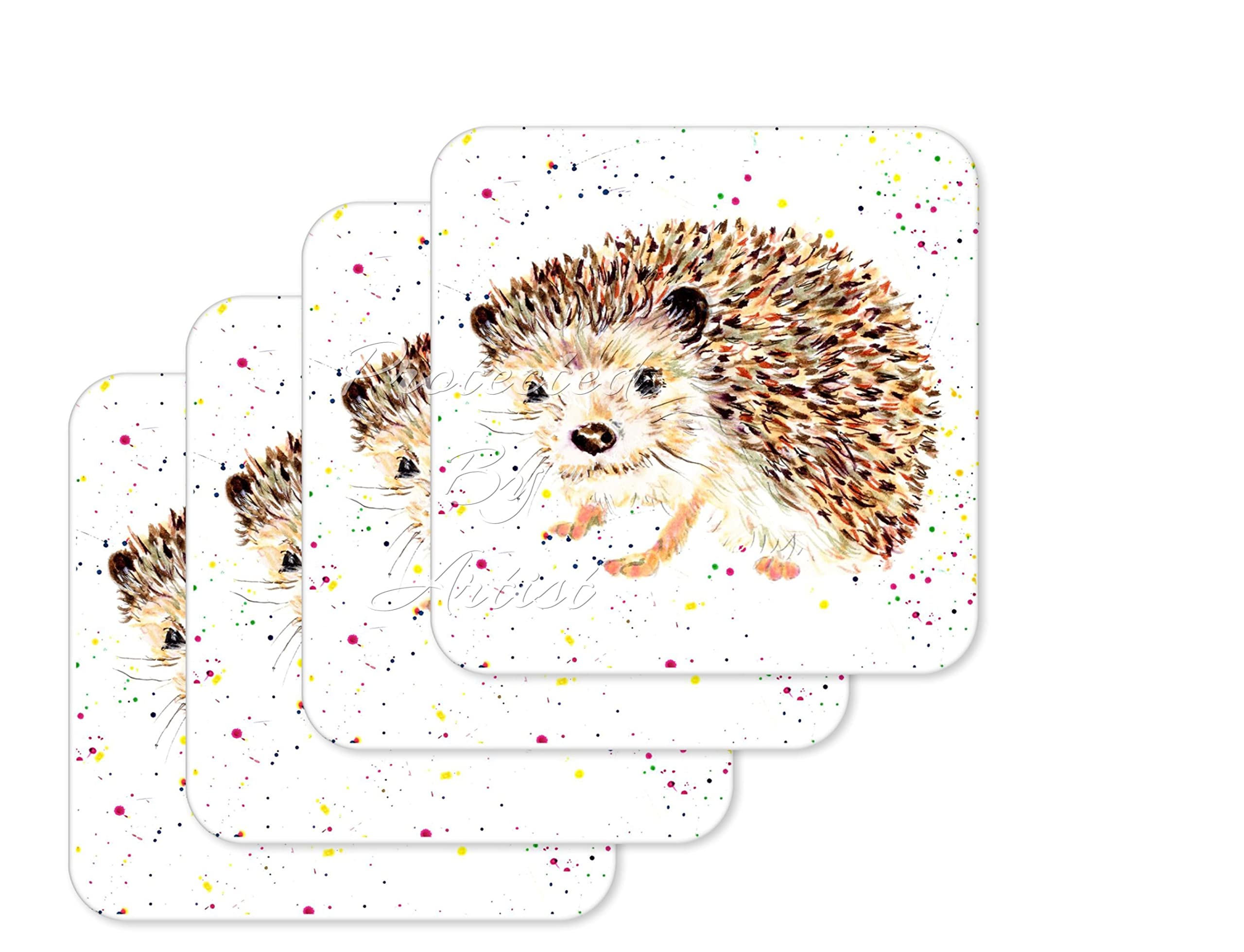 Vixar Multicolored Coaster Hedgehog British Wildlife Hand Painted Animals Coasters Watercolour Art Gift Work Office Dining Tea Coffee (4)