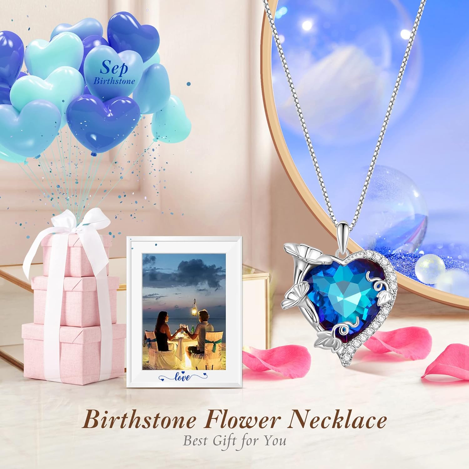 Birthstone Necklace for Women, 925 Sterling Silver Mother Necklaces with Infinity Love Heart Crystal Pendant, Anniversary Birthday Christmas Jewelry Gifts for Mom from Daughter - Image 6