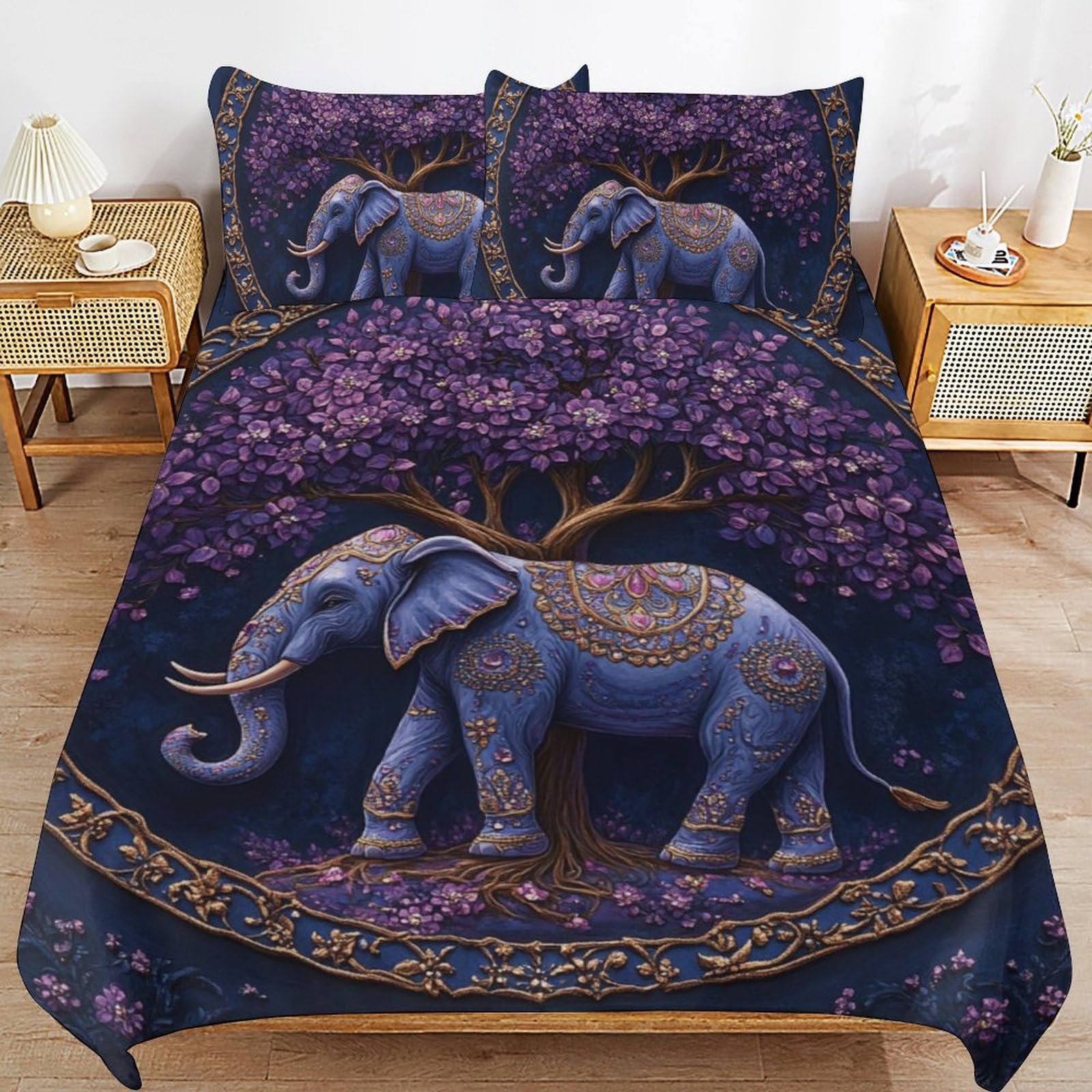 Juego de ropa de cama de elefante con 3 piezas de microfibra y cremallera