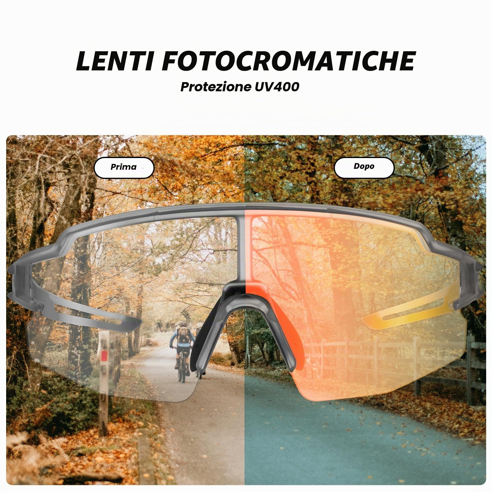 ROCKBROS Occhiali Ciclismo da Sole UV 400 Occhiali Sportivi per Bici MTB Bicicletta Uomo Donna Unisex Modello Fotocromatico